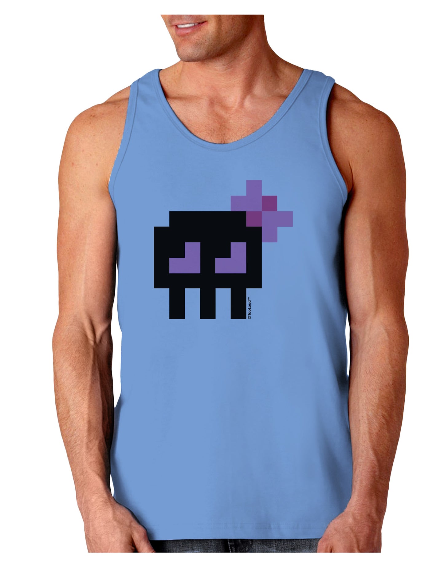 Retro 8-Bit Skull with Pink Bow Loose Tank Top-Loose Tank Top-TooLoud-CarolinaBlue-Small-Davson Sales