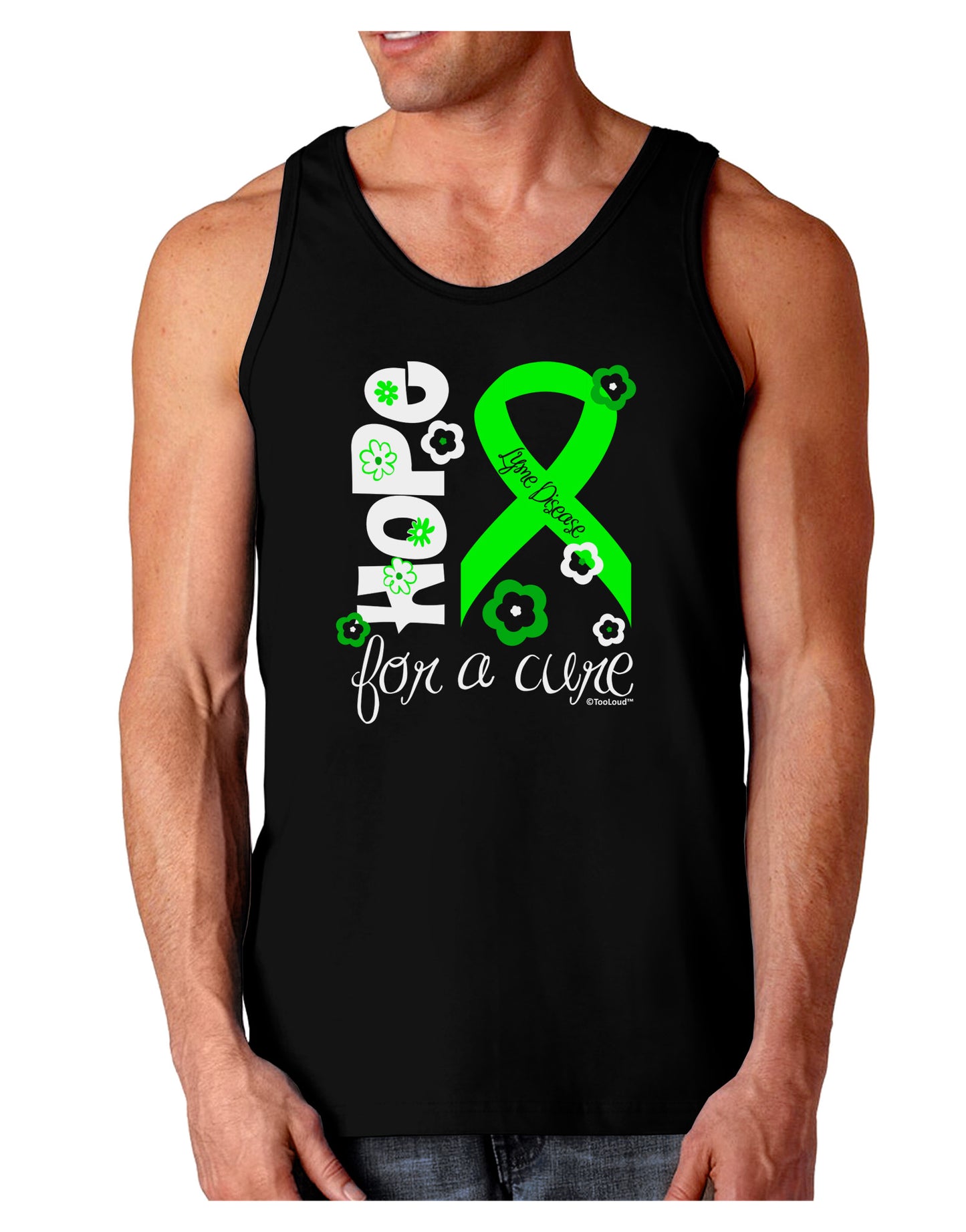 Hope for a Cure - Lime Green Ribbon Lyme Disease - Flowers Dark Loose Tank Top-Mens Loose Tank Top-TooLoud-Black-Small-Davson Sales