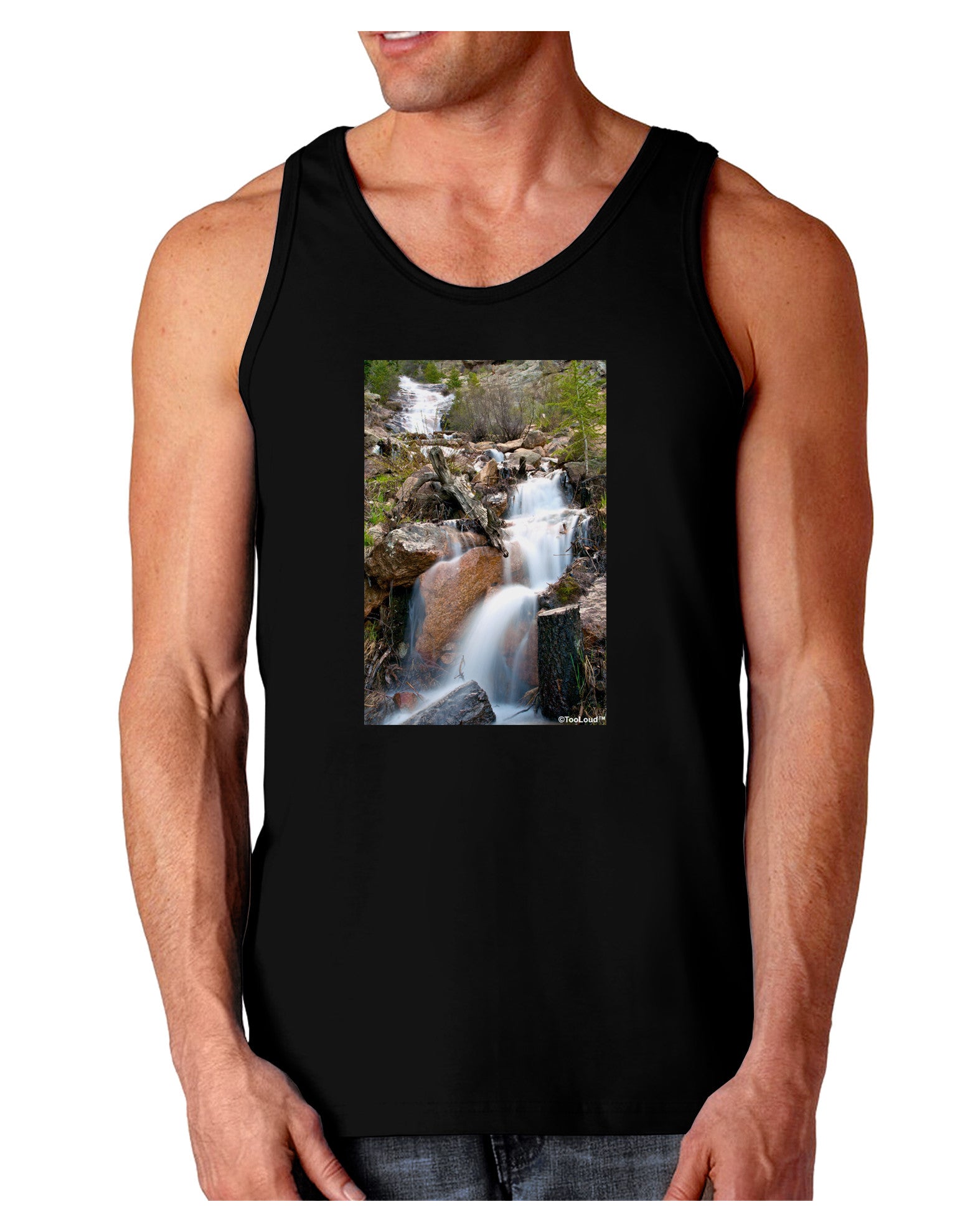 Colorado Waterfall Scene Dark Loose Tank Top-Mens Loose Tank Top-TooLoud-Black-Small-Davson Sales