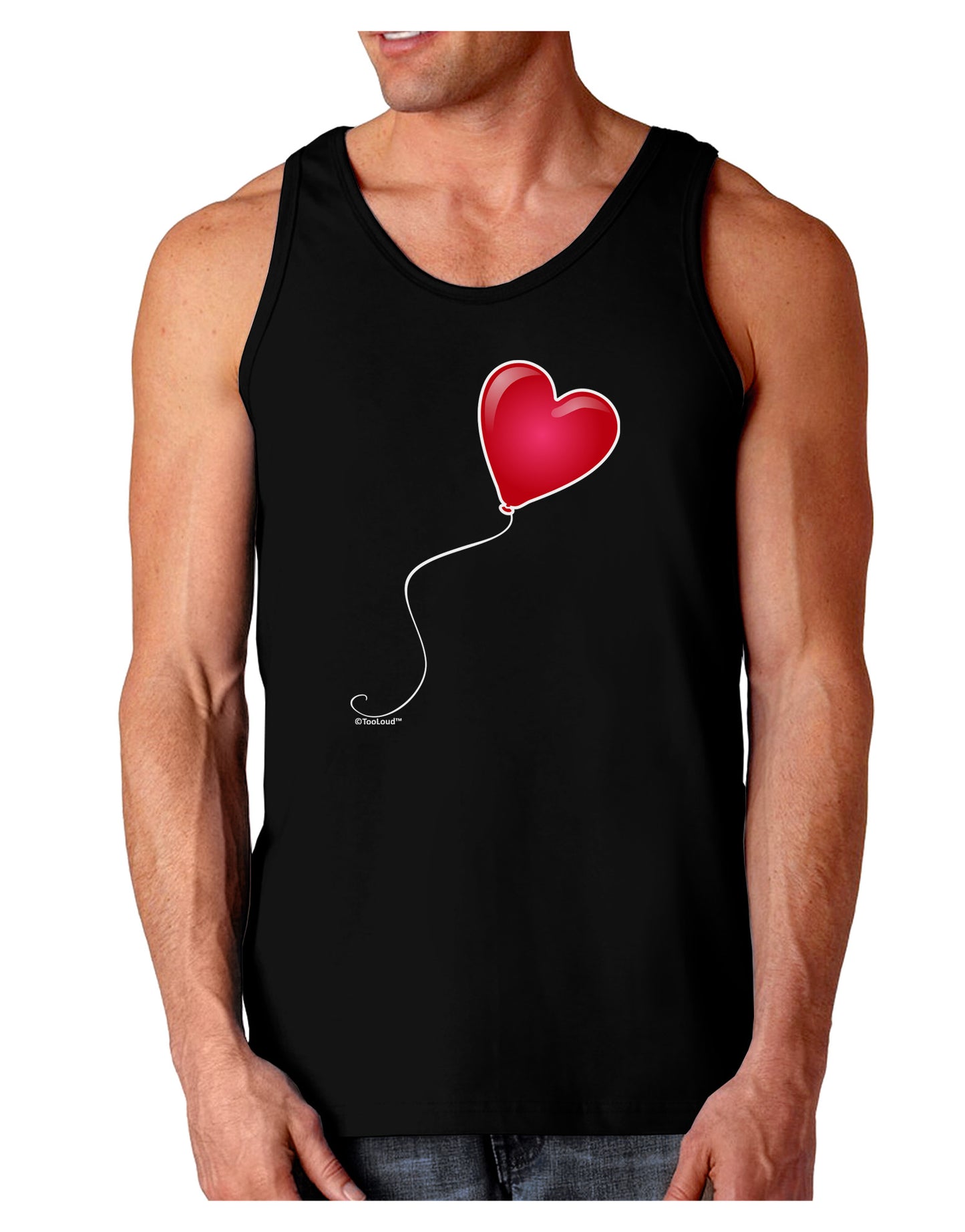 Cute Red Heart Balloon Dark Loose Tank Top-Mens Loose Tank Top-TooLoud-Black-Small-Davson Sales