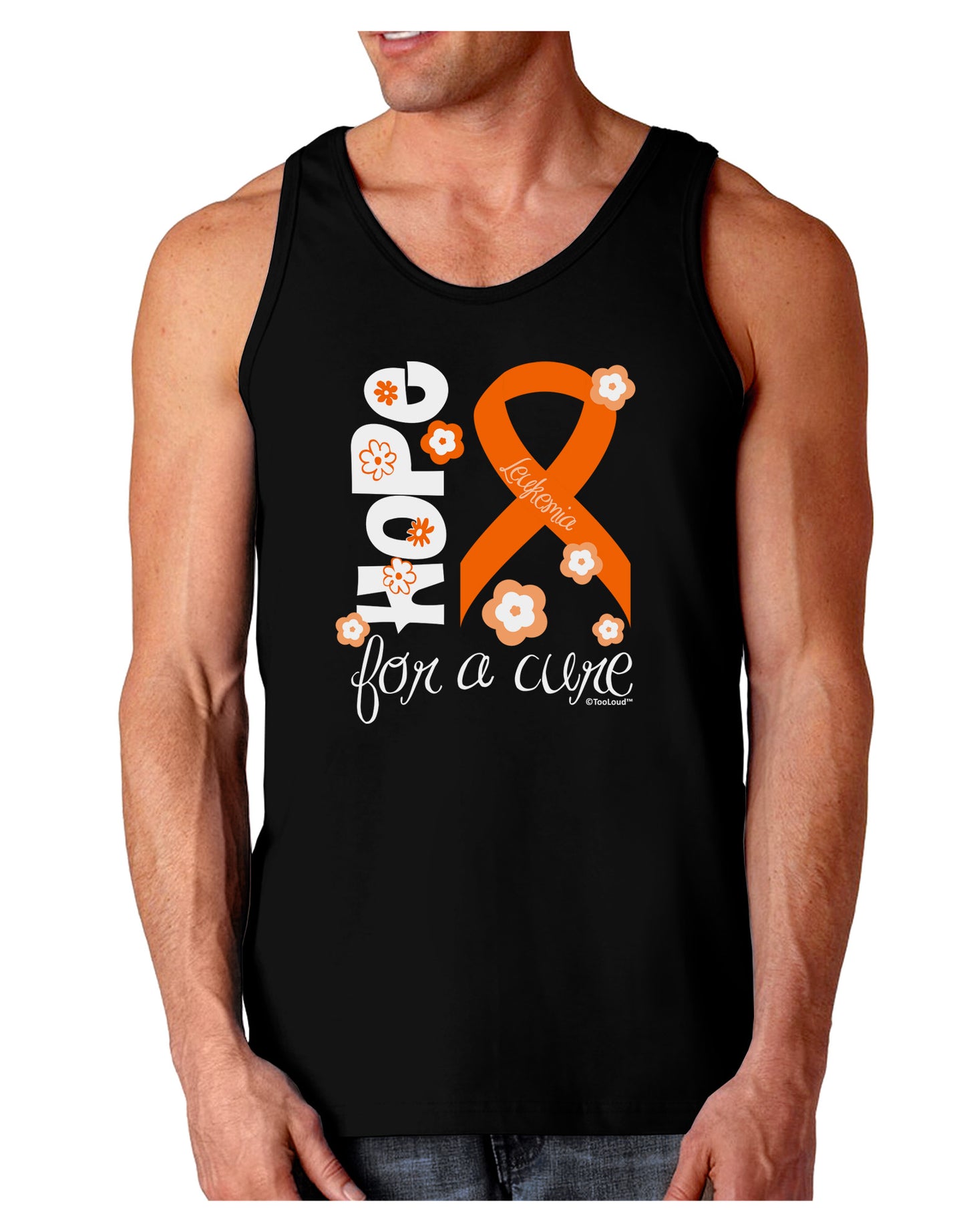 Hope for a Cure - Orange Ribbon Leukemia - Flowers Dark Loose Tank Top-Mens Loose Tank Top-TooLoud-Black-Small-Davson Sales