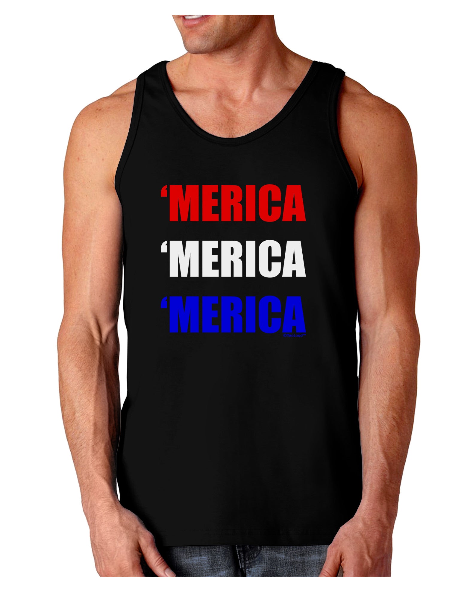 Merica Merica Merica - Red and Blue Dark Loose Tank Top-Mens Loose Tank Top-TooLoud-Black-Small-Davson Sales