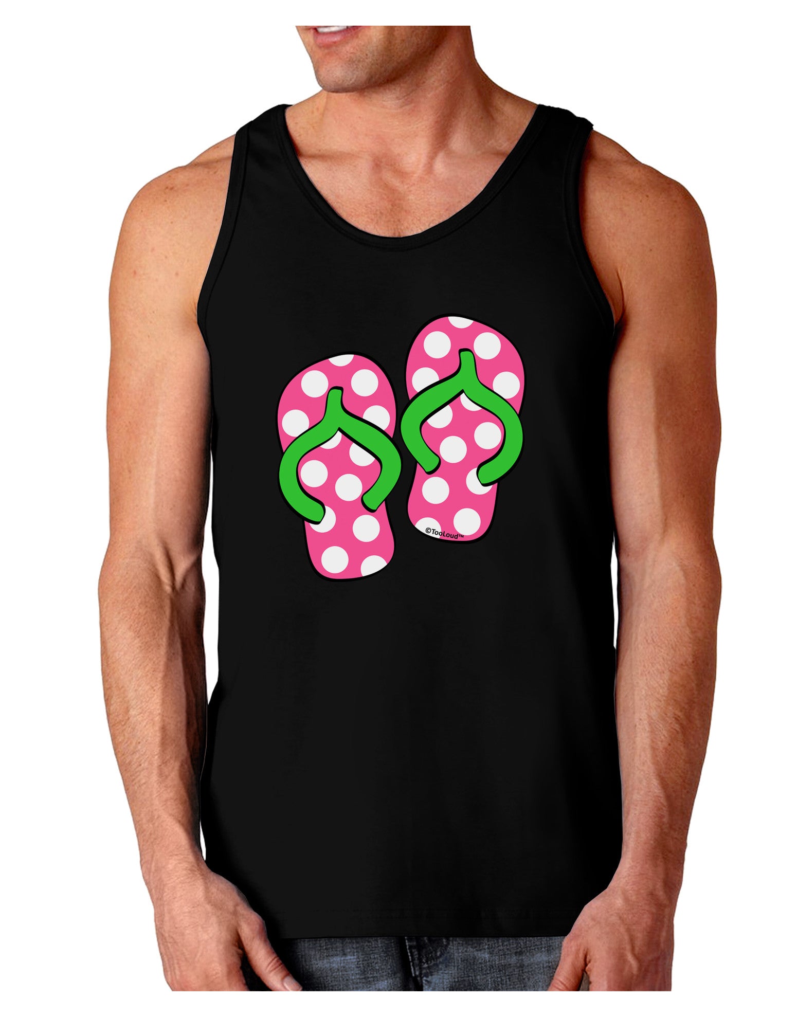 Cute Polka Dot Flip Flops - Pink and Green Dark Loose Tank Top-Mens Loose Tank Top-TooLoud-Black-Small-Davson Sales