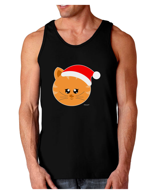 Cute Christmas Cat Santa Hat Dark Loose Tank Top-Mens Loose Tank Top-TooLoud-Black-Small-Davson Sales