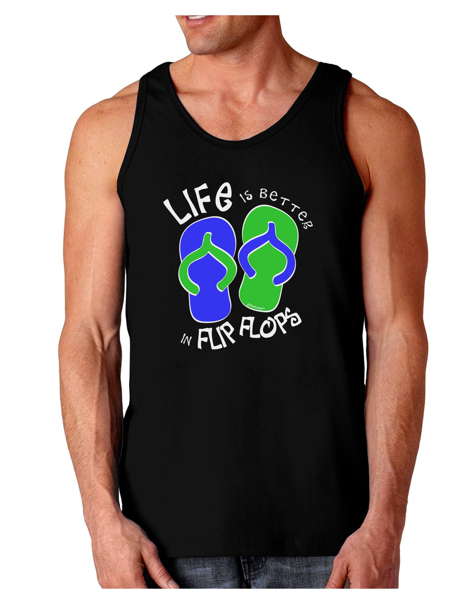 Life is Better in Flip Flops - Blue and Green Dark Loose Tank Top-Mens Loose Tank Top-TooLoud-Black-Small-Davson Sales