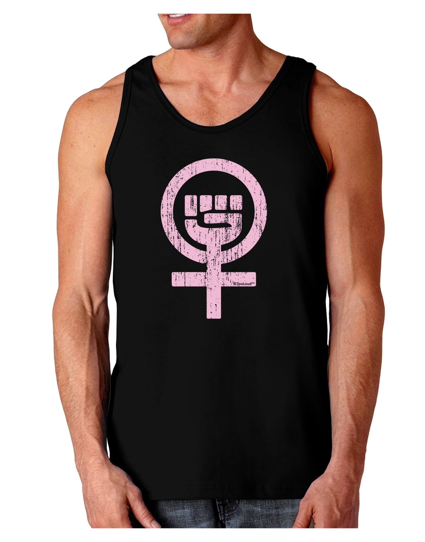 Pink Distressed Feminism Symbol Dark Loose Tank Top-Mens Loose Tank Top-TooLoud-Black-Small-Davson Sales
