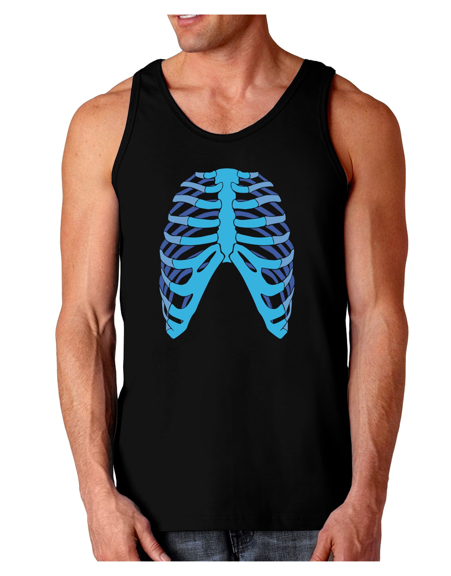 Human Blue Skeleton Bones Ribcage Dark Loose Tank Top-Mens Loose Tank Top-TooLoud-Black-Small-Davson Sales
