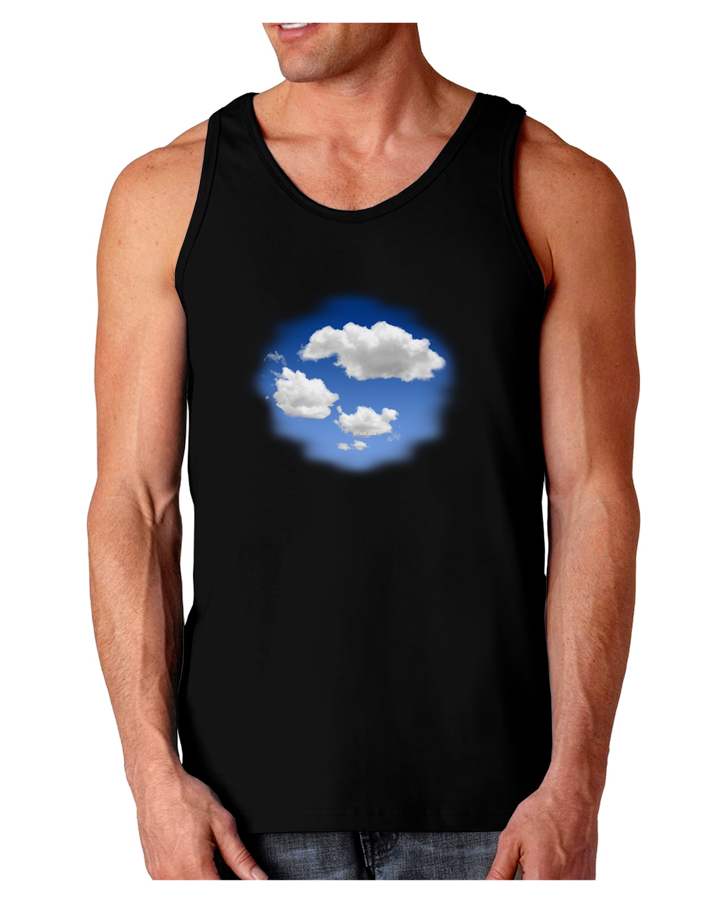 Blue Sky Puffy Clouds Dark Loose Tank Top-Mens Loose Tank Top-TooLoud-Black-Small-Davson Sales