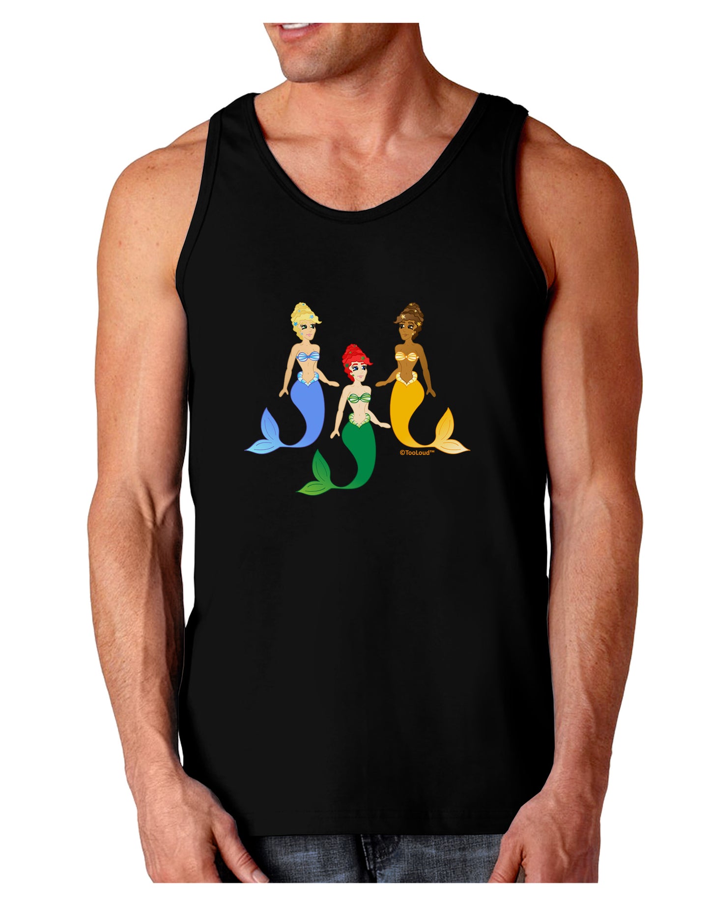 Three Mermaids Dark Loose Tank Top-Mens Loose Tank Top-TooLoud-Black-Small-Davson Sales