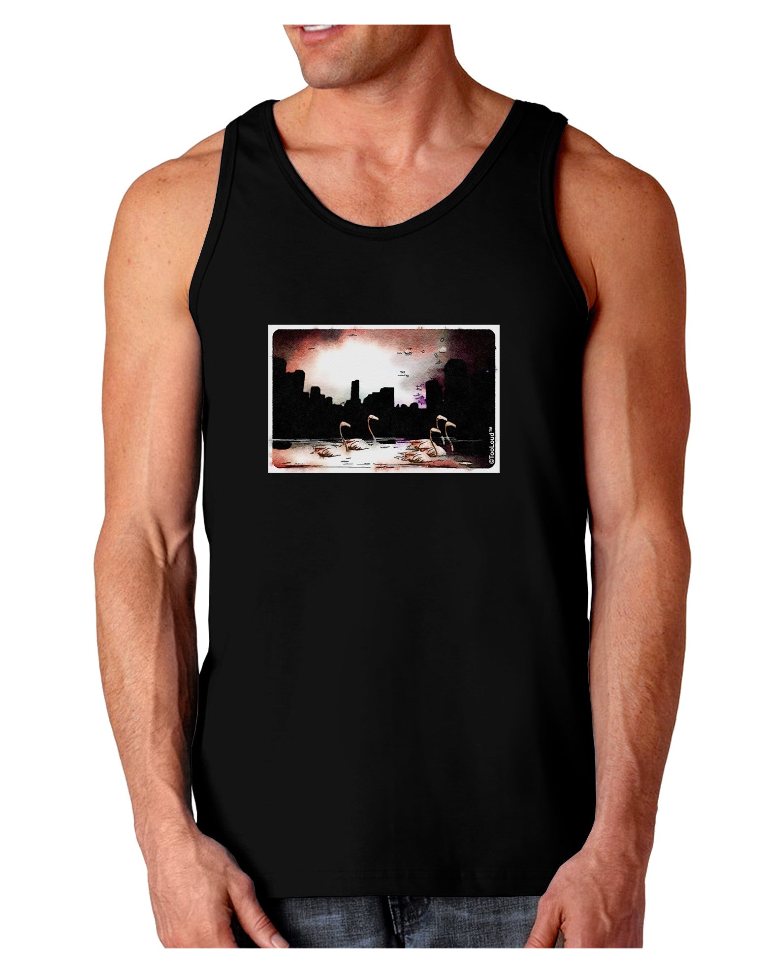 Nighttime Flamingos Dark Loose Tank Top-Mens Loose Tank Top-TooLoud-Black-Small-Davson Sales