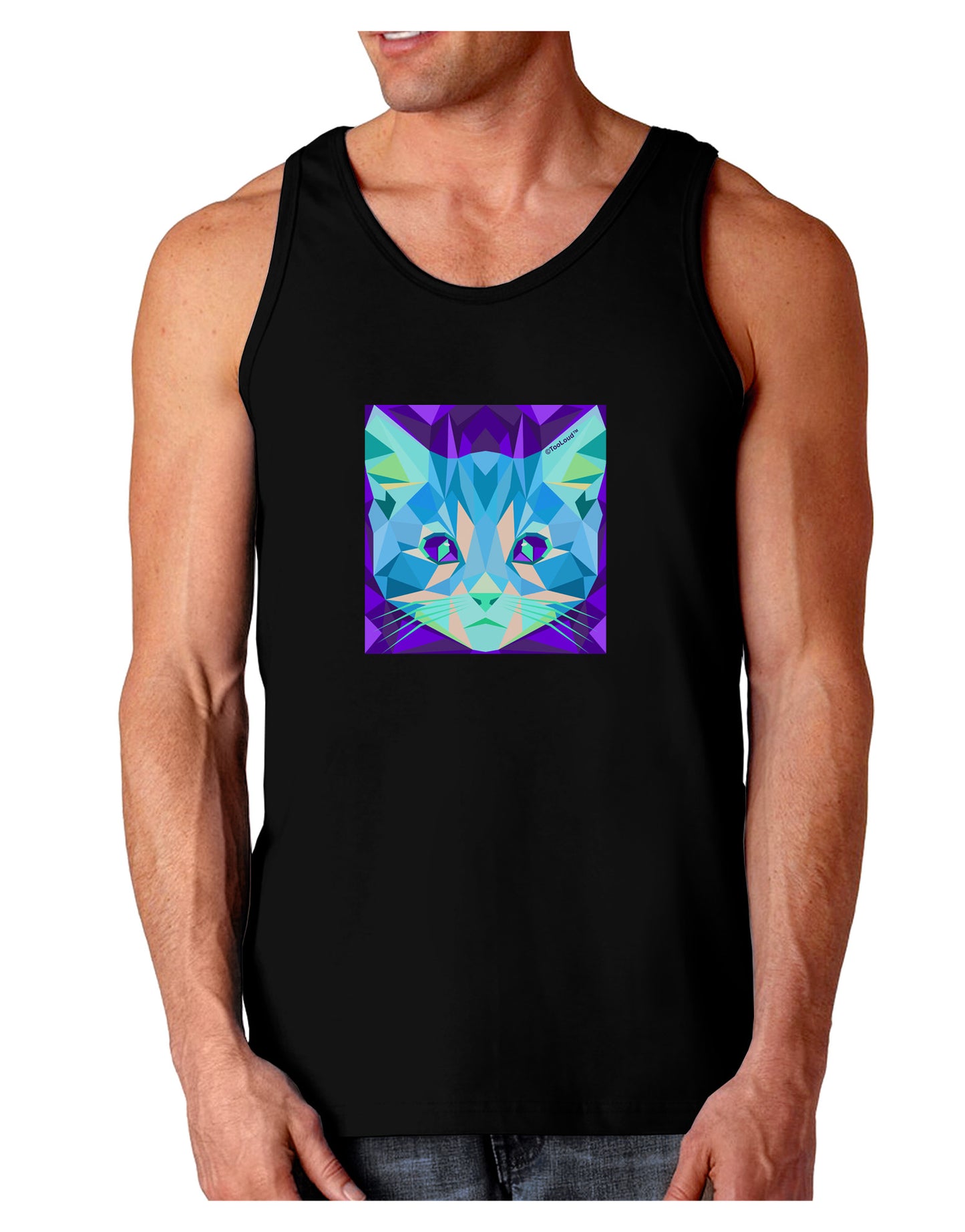 Geometric Kitty Inverted Dark Loose Tank Top-Mens Loose Tank Top-TooLoud-Black-Small-Davson Sales
