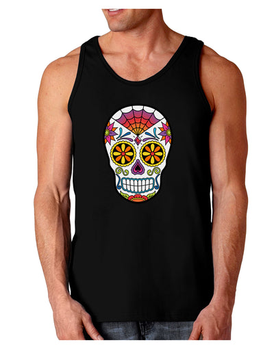 Version 1 Colorful Day of the Dead Calavera Dark Loose Tank Top-Mens Loose Tank Top-TooLoud-Black-Small-Davson Sales