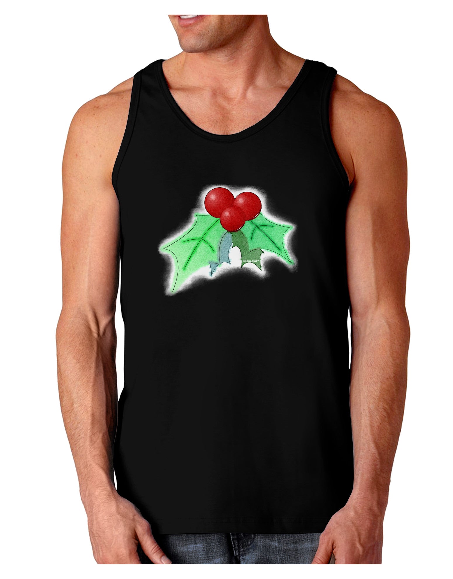 Holly Watercolor Dark Loose Tank Top-Mens Loose Tank Top-TooLoud-Black-Small-Davson Sales