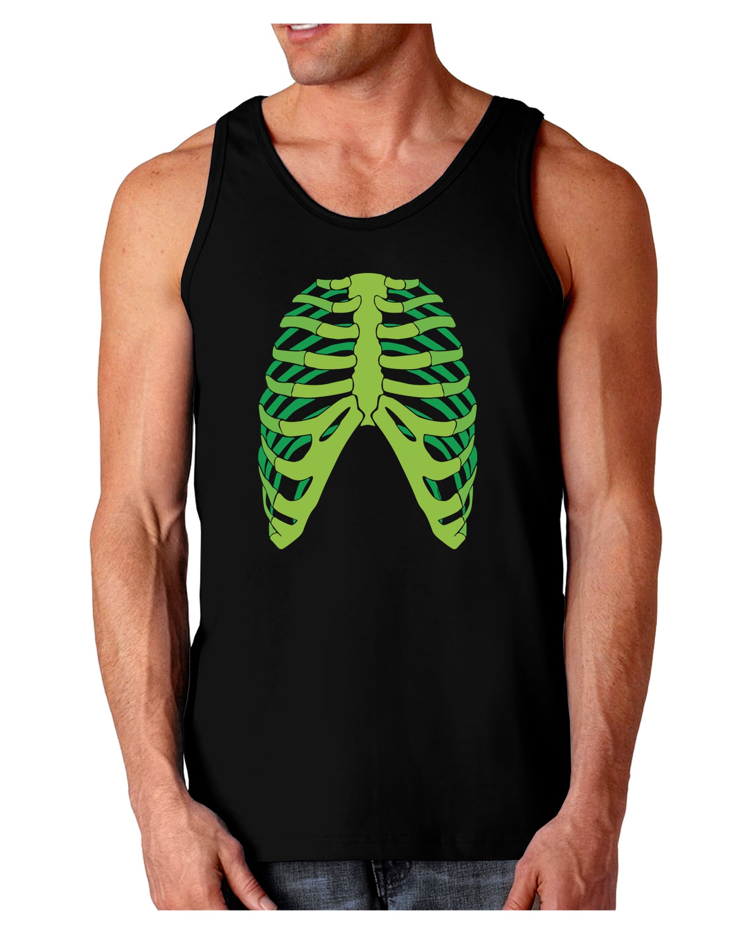 Human Green Skeleton Bones Ribcage Dark Loose Tank Top-Mens Loose Tank Top-TooLoud-Black-Small-Davson Sales