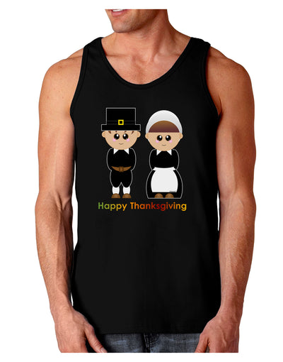 Cute Pilgrim Couple Happy Thanksgiving Dark Loose Tank Top-Mens Loose Tank Top-TooLoud-Black-Small-Davson Sales