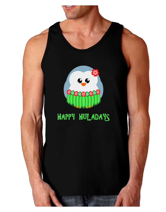 Happy Huladays Christmas Penguin - Red and Green Dark Loose Tank Top-Mens Loose Tank Top-TooLoud-Black-Small-Davson Sales