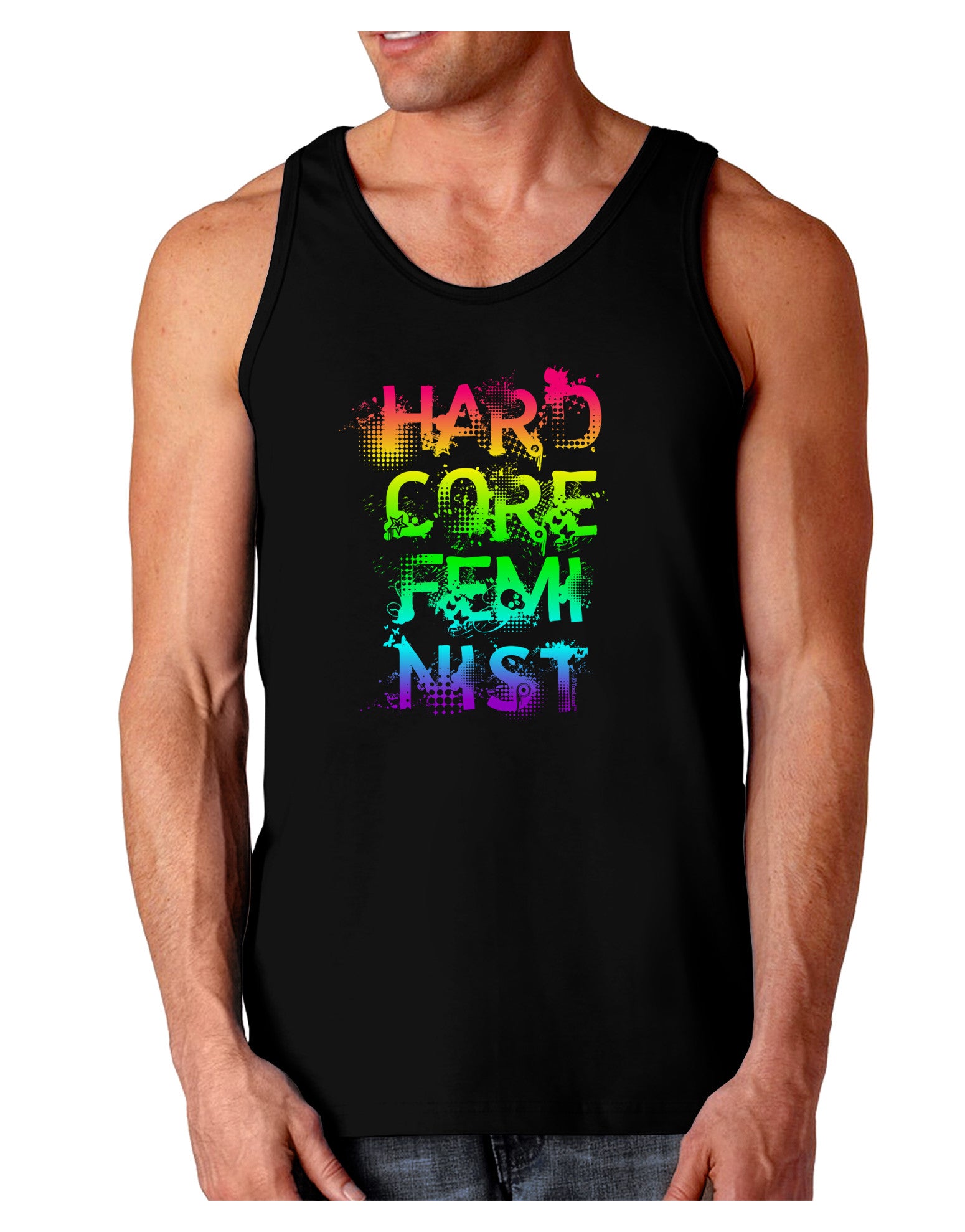 Hardcore Feminist - Rainbow Dark Loose Tank Top-Mens Loose Tank Top-TooLoud-Black-Small-Davson Sales