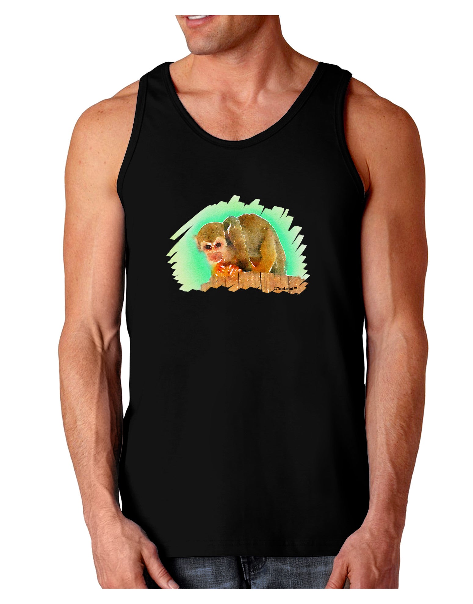Squirrel Monkey Watercolor Dark Loose Tank Top-Mens Loose Tank Top-TooLoud-Black-Small-Davson Sales