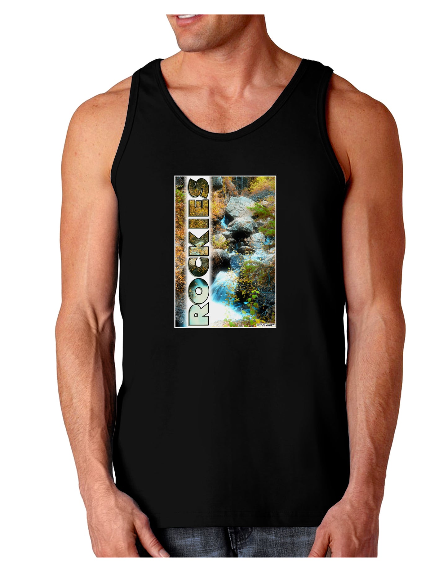 Rockies Waterfall with Text Dark Loose Tank Top-Mens Loose Tank Top-TooLoud-Black-Small-Davson Sales