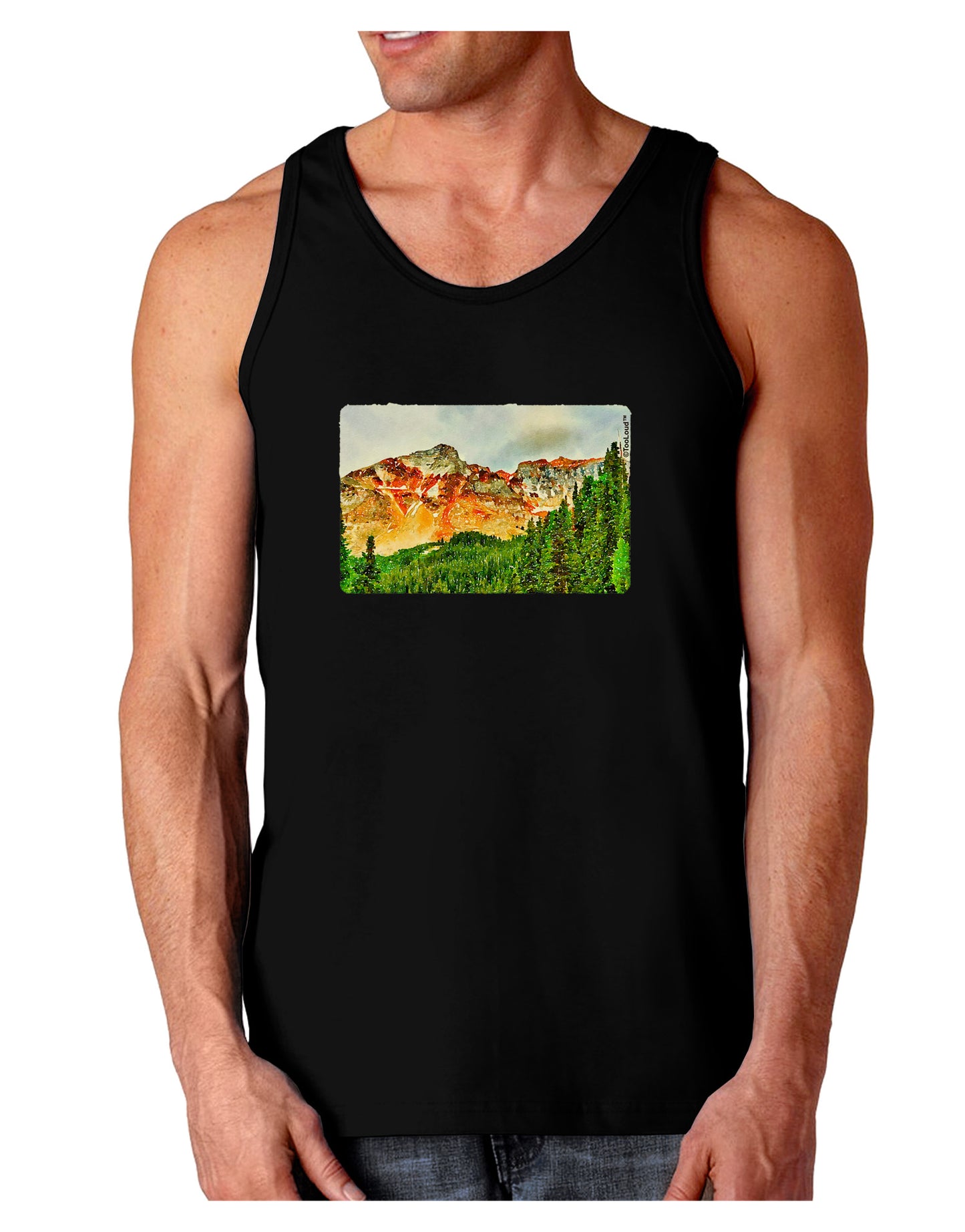 Colorado Forrest Watercolor Dark Loose Tank Top-Mens Loose Tank Top-TooLoud-Black-Small-Davson Sales