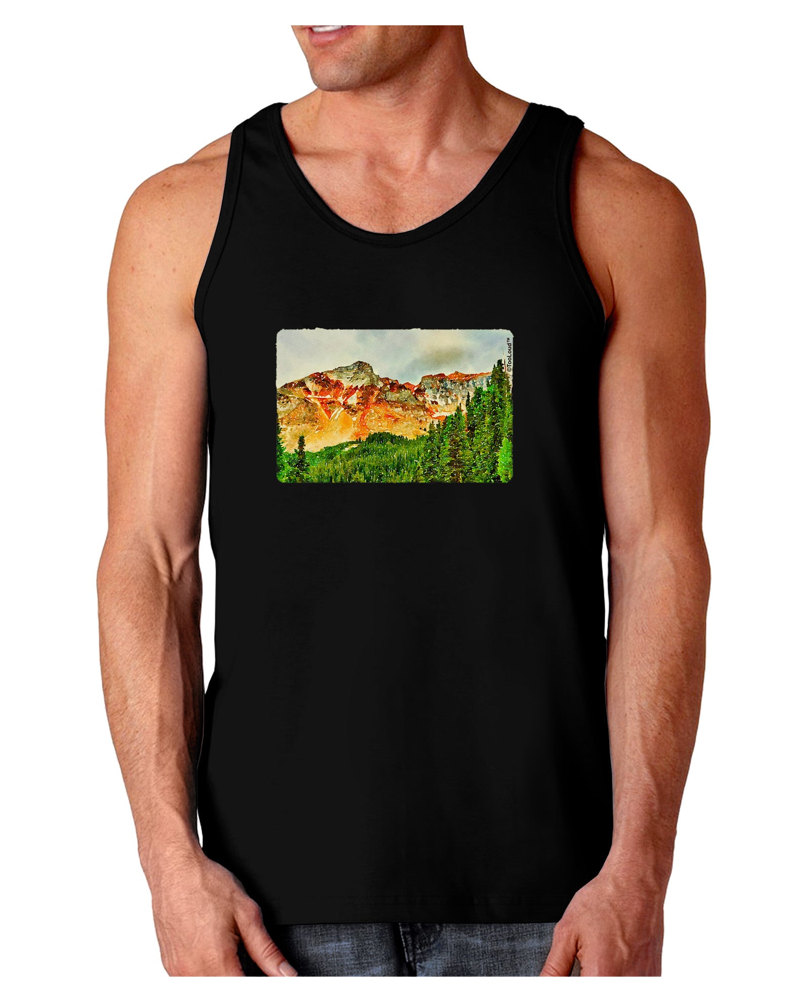 Colorado Forrest Watercolor Dark Loose Tank Top-Mens Loose Tank Top-TooLoud-Black-Small-Davson Sales