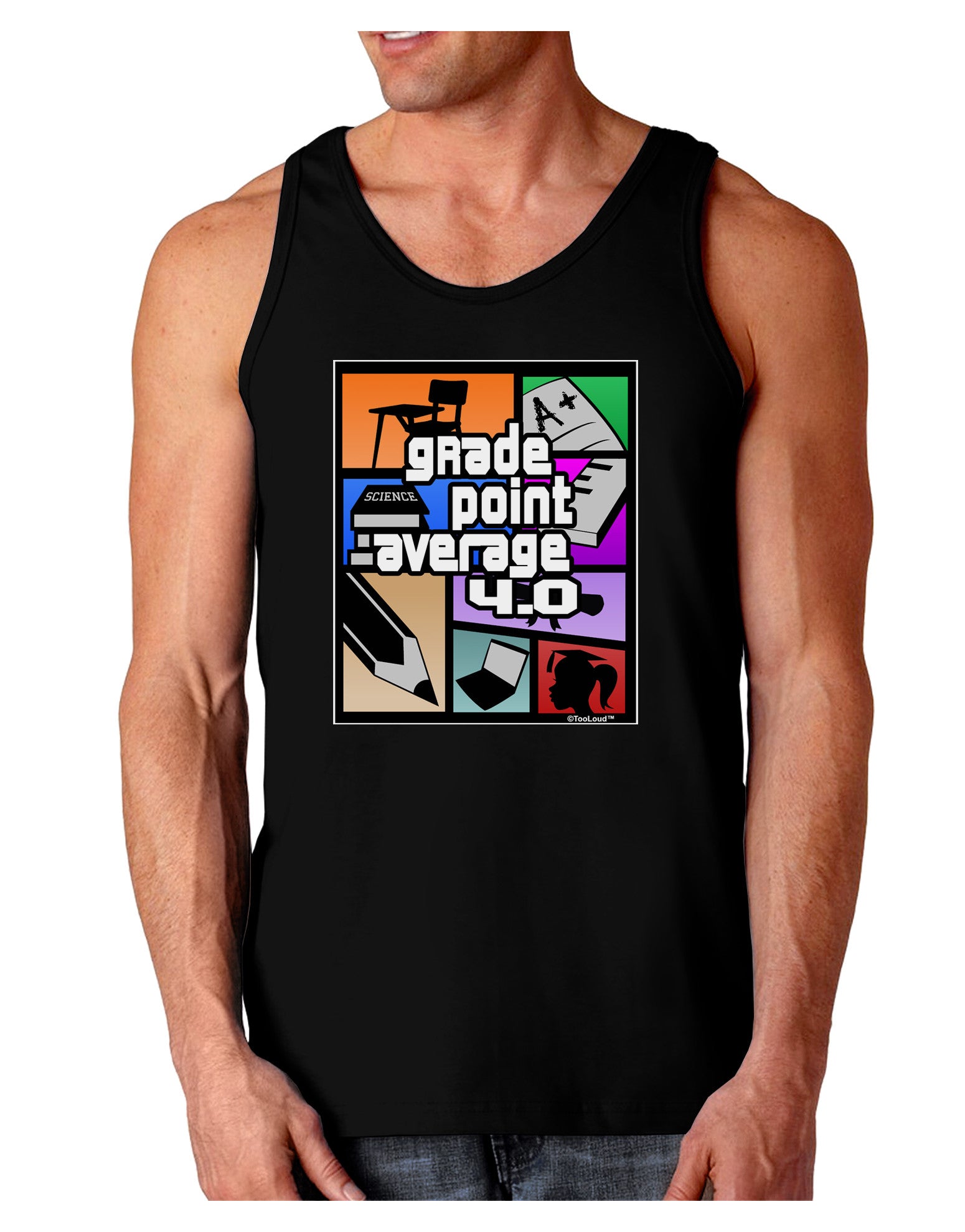 GPA 4 - Grade Point Average Dark Loose Tank Top-Mens Loose Tank Top-TooLoud-Black-Small-Davson Sales