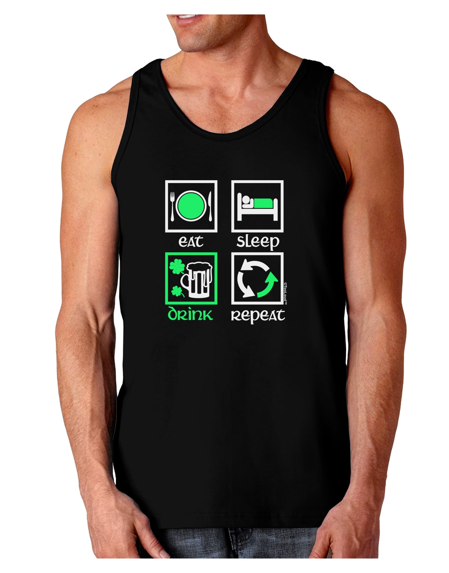 Eat Sleep Drink Green Beer Repeat Dark Loose Tank Top-Mens Loose Tank Top-TooLoud-Black-Small-Davson Sales