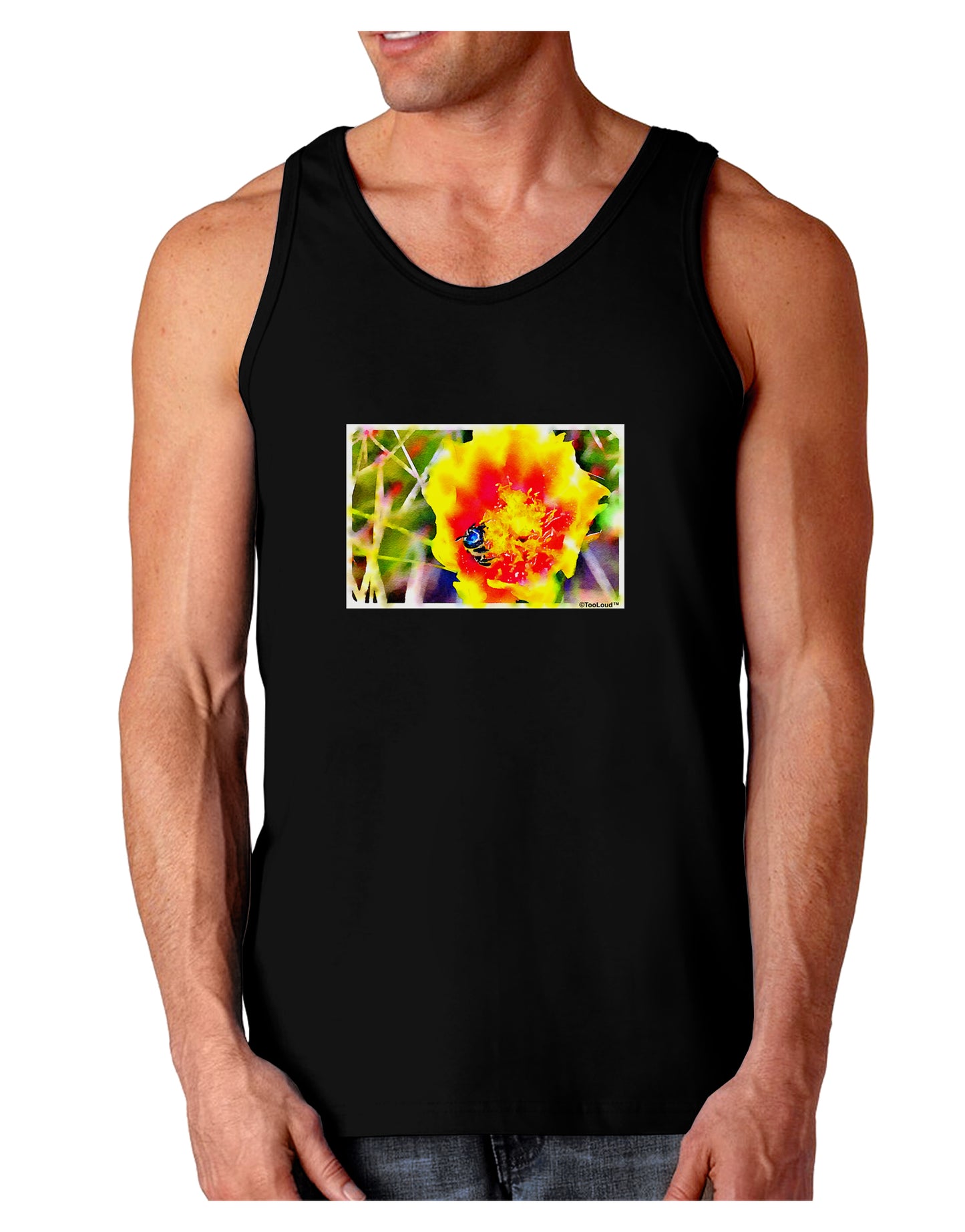 Bee Cactus Watercolor Dark Loose Tank Top-Mens Loose Tank Top-TooLoud-Black-Small-Davson Sales