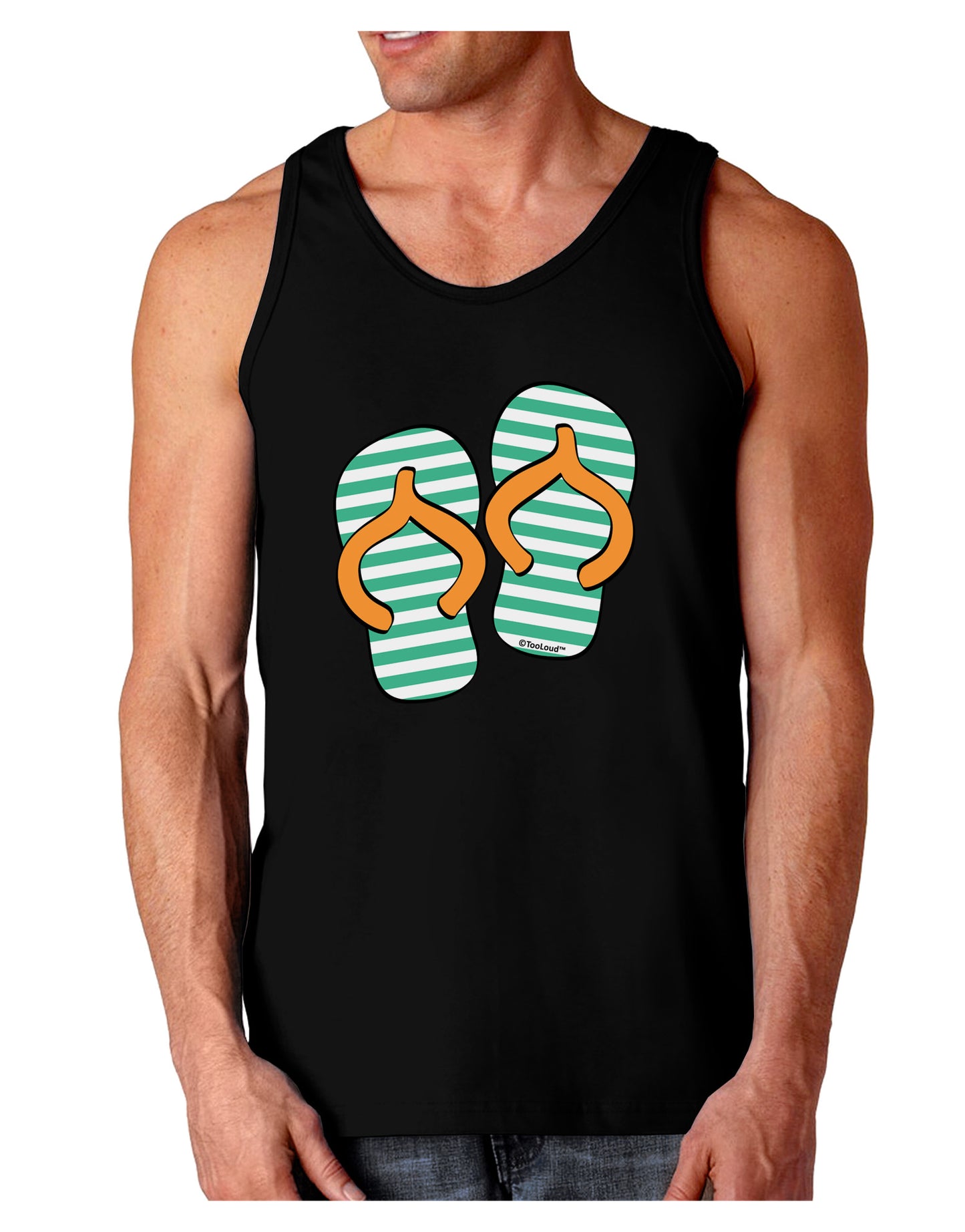 Striped Flip Flops - Teal and Orange Dark Loose Tank Top-Mens Loose Tank Top-TooLoud-Black-Small-Davson Sales