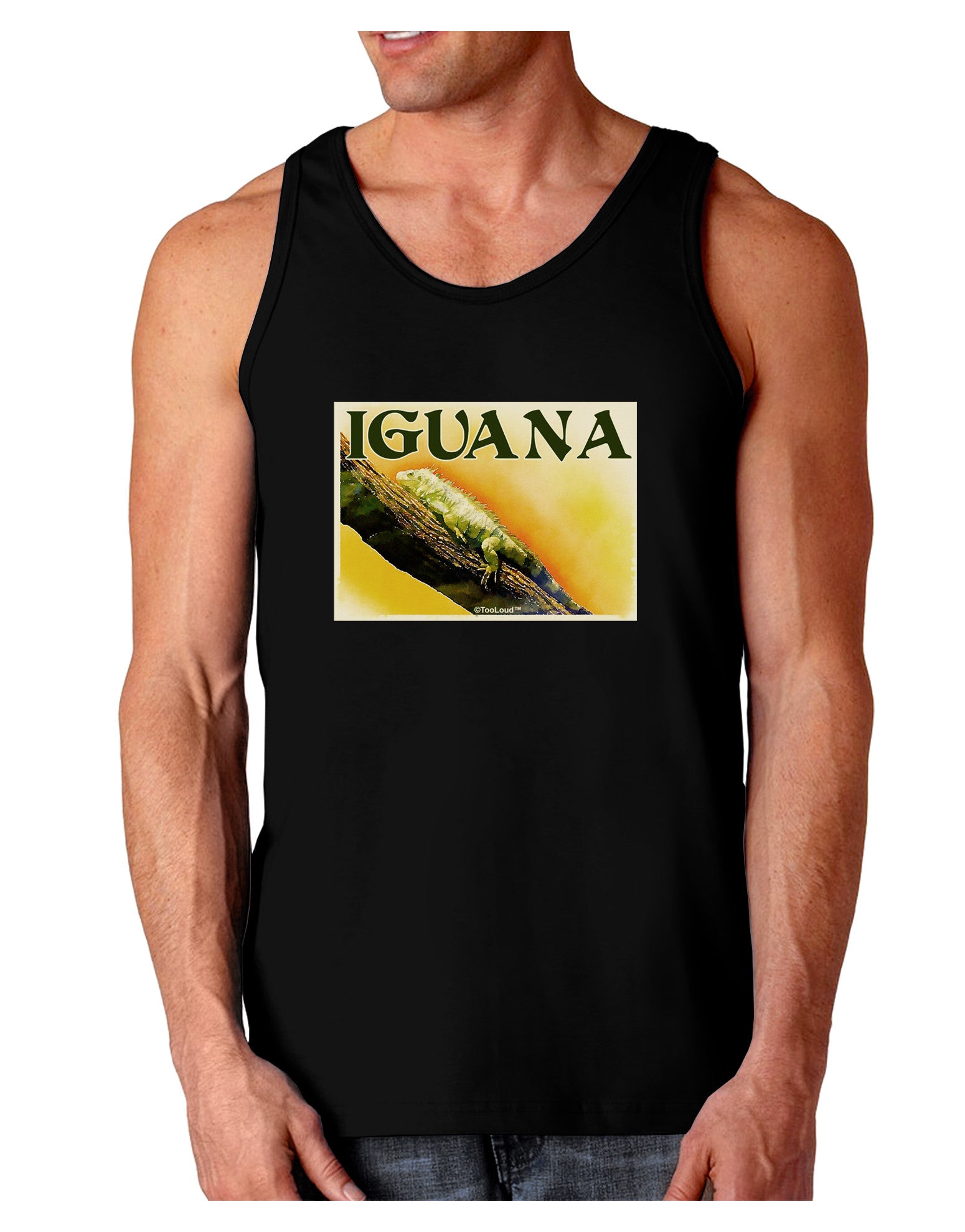 Iguana Watercolor Text Dark Loose Tank Top-Mens Loose Tank Top-TooLoud-Black-Small-Davson Sales