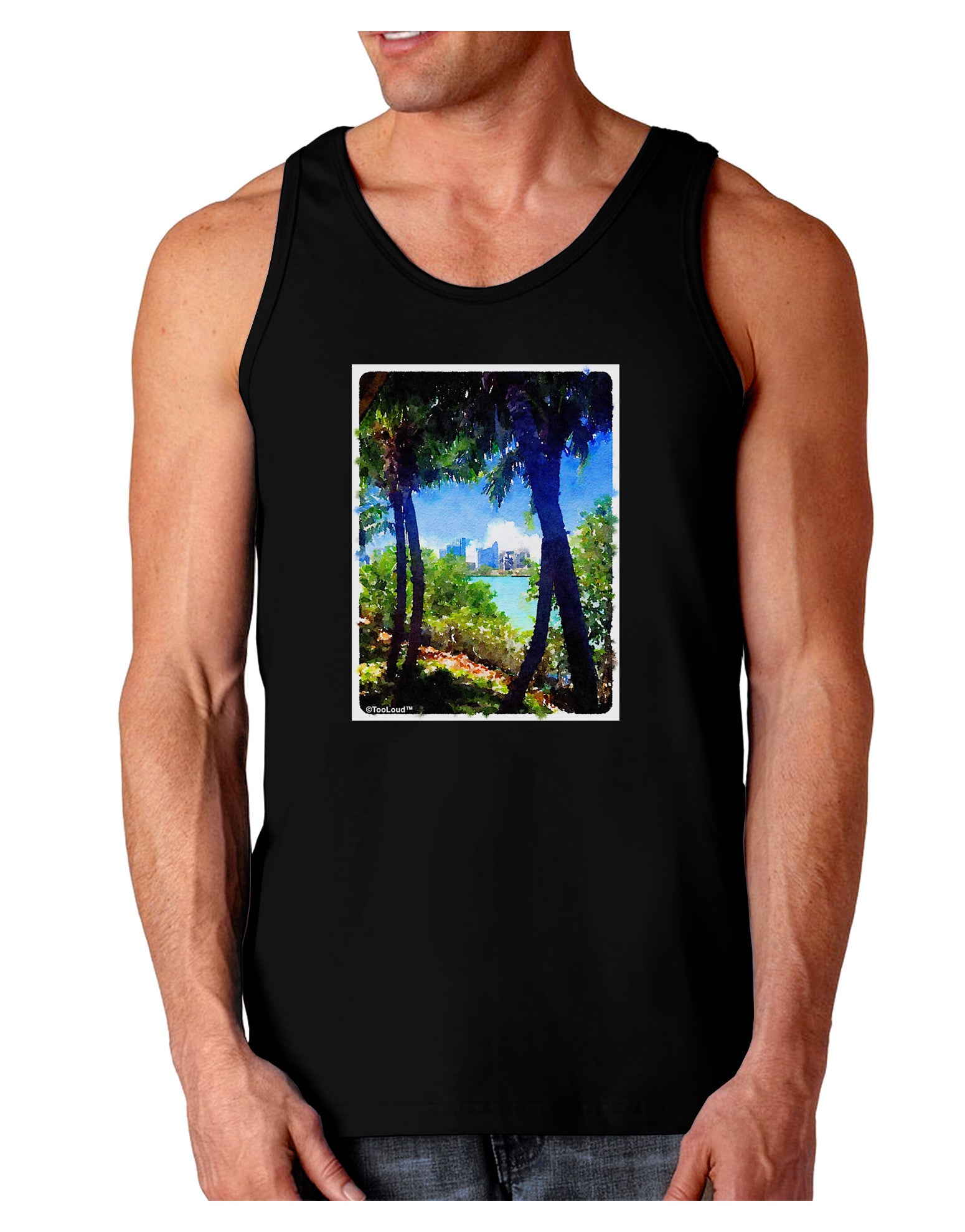 TooLoud Tropical Skyline Dark Loose Tank Top-Mens Loose Tank Top-TooLoud-Black-Small-Davson Sales
