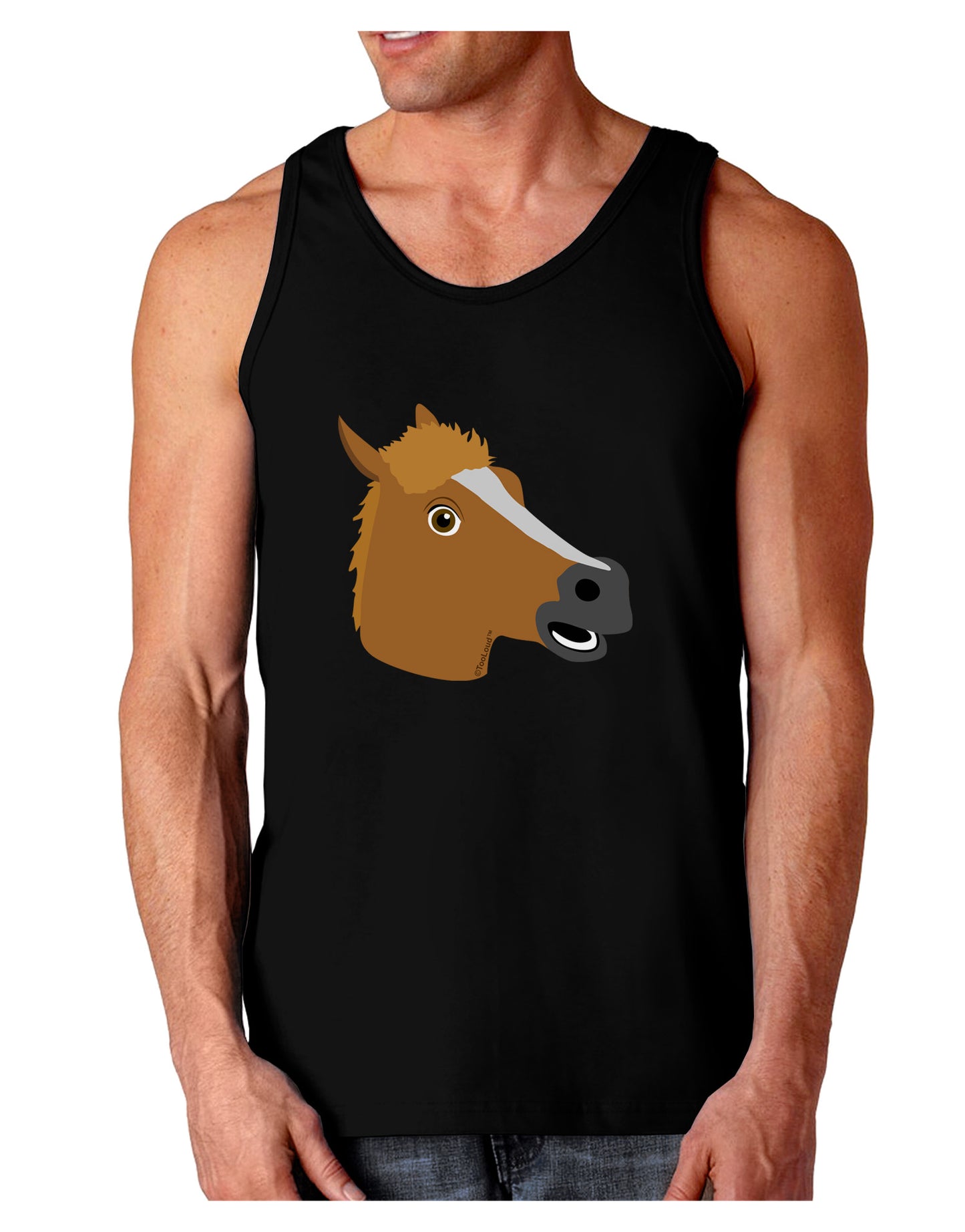 Silly Cartoon Horse Head Dark Loose Tank Top-Mens Loose Tank Top-TooLoud-Black-Small-Davson Sales