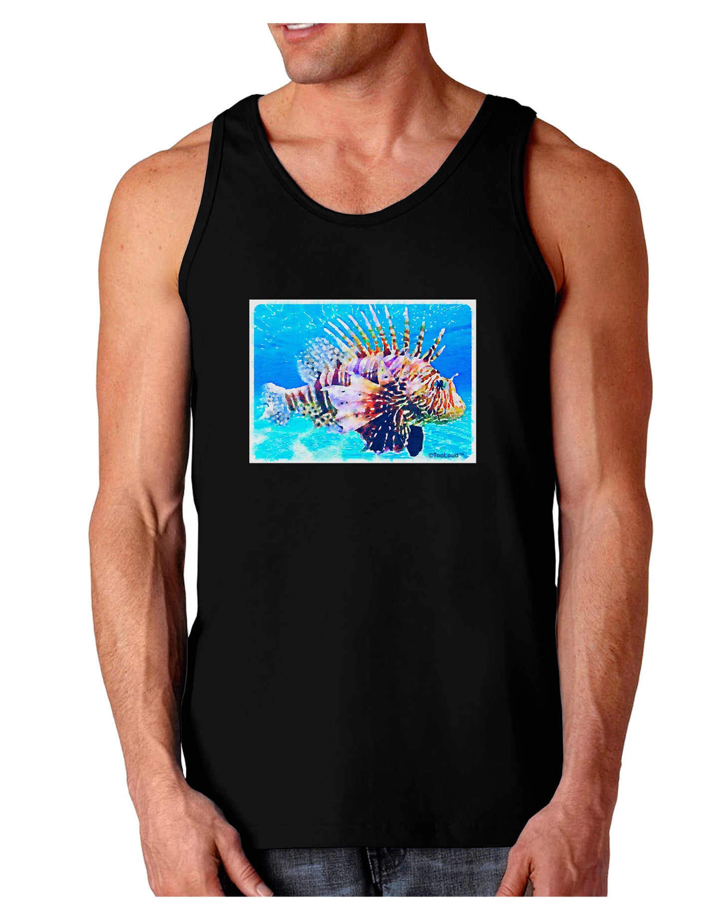Lionfish in Watercolor Dark Loose Tank Top by-Mens Loose Tank Top-TooLoud-Black-Small-Davson Sales