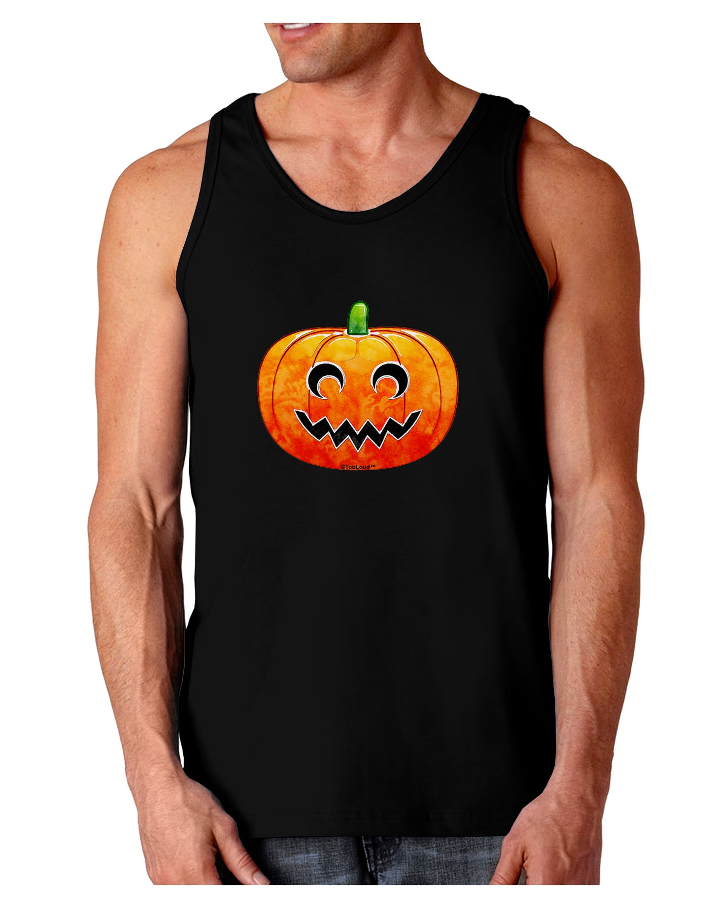 Jack-O-Lantern Watercolor Dark Loose Tank Top-Mens Loose Tank Top-TooLoud-Black-Small-Davson Sales