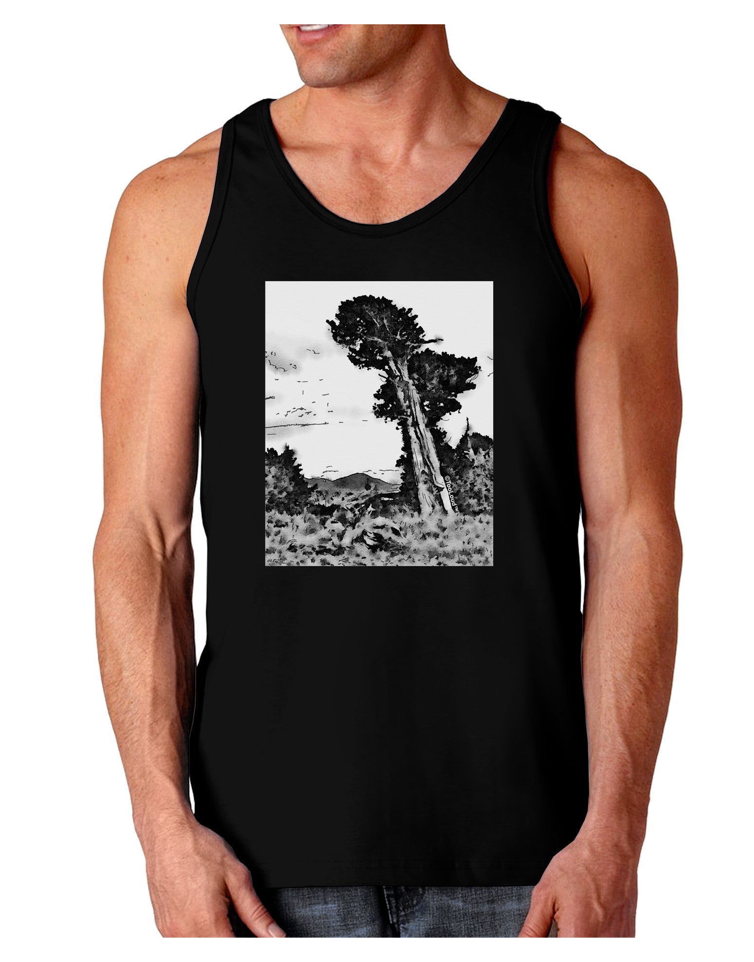 Colorado Landscape Watercolor BW Dark Loose Tank Top-Mens Loose Tank Top-TooLoud-Black-Small-Davson Sales
