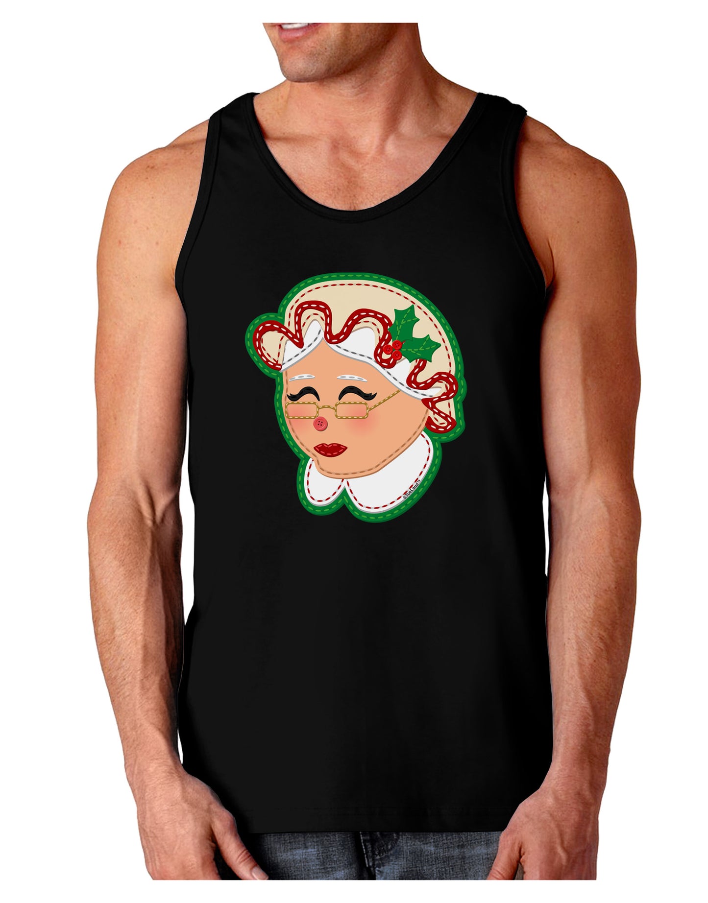 Cute Mrs Claus Face Faux Applique Dark Loose Tank Top-Mens Loose Tank Top-TooLoud-Black-Small-Davson Sales