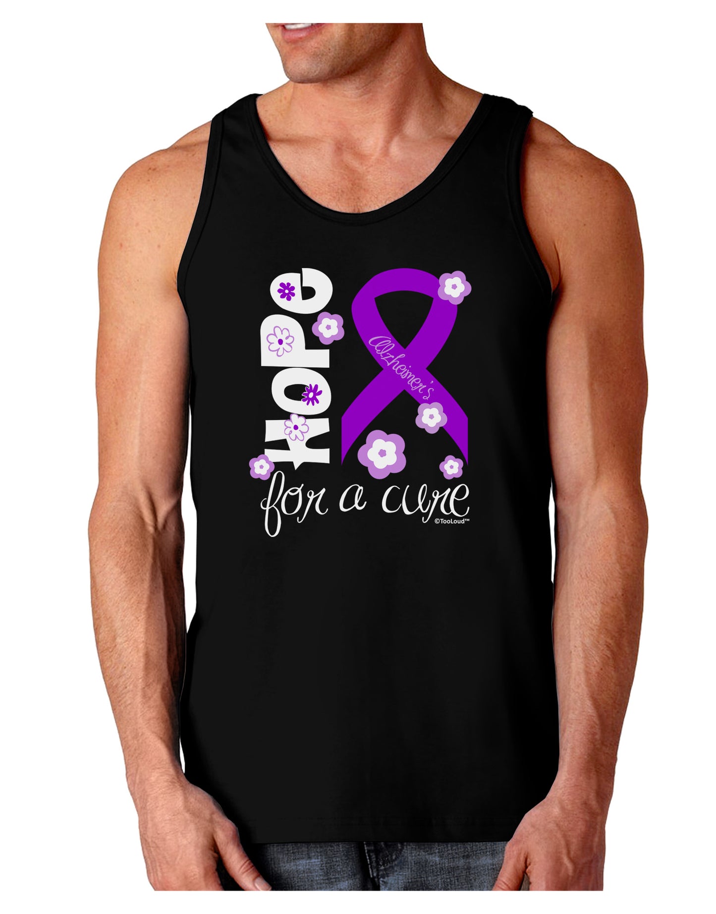Hope for a Cure - Purple Ribbon Alzheimers Disease - Flowers Dark Loose Tank Top-Mens Loose Tank Top-TooLoud-Black-Small-Davson Sales