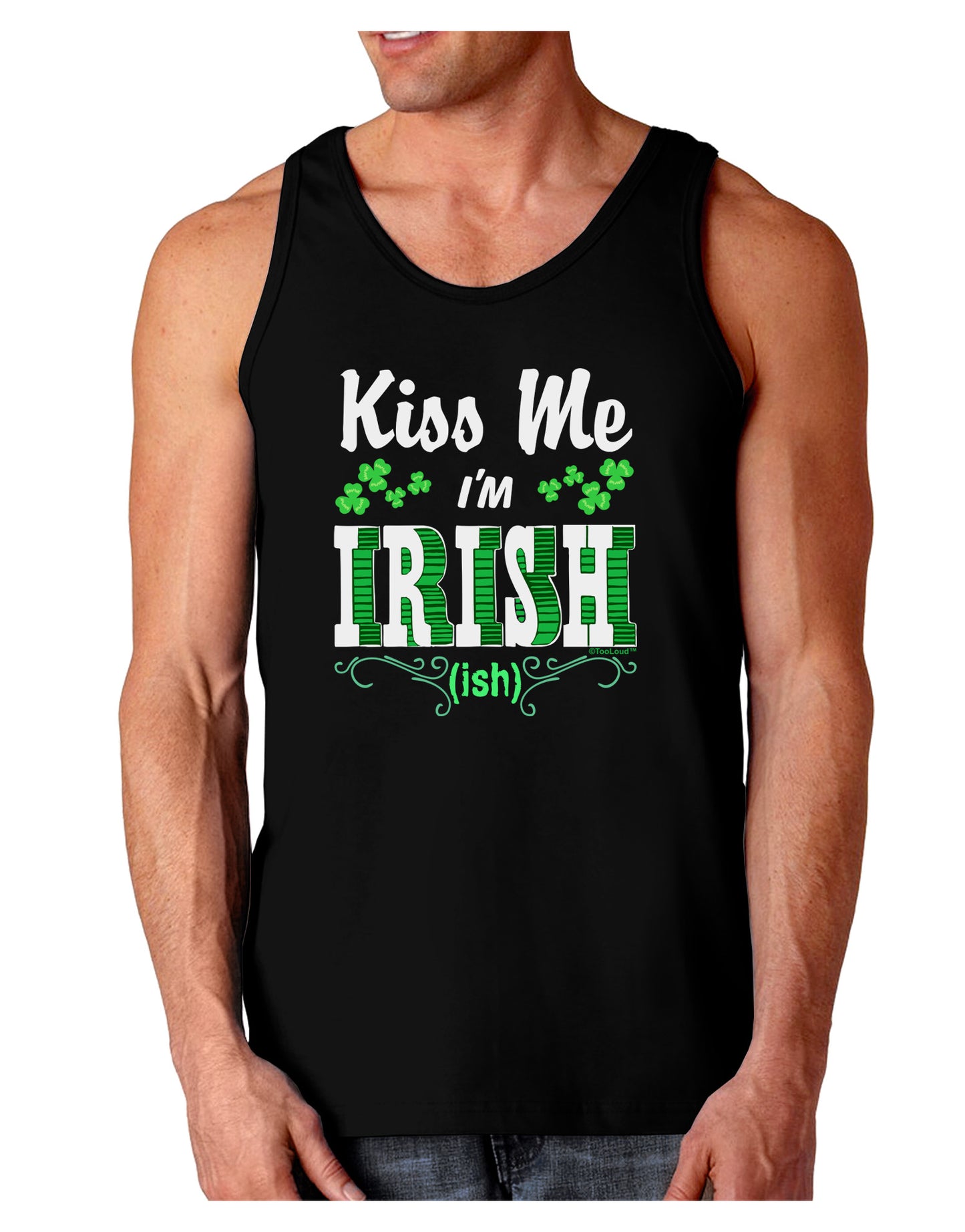 Kiss Me I'm Irish-ish Dark Loose Tank Top-Mens Loose Tank Top-TooLoud-Black-Small-Davson Sales