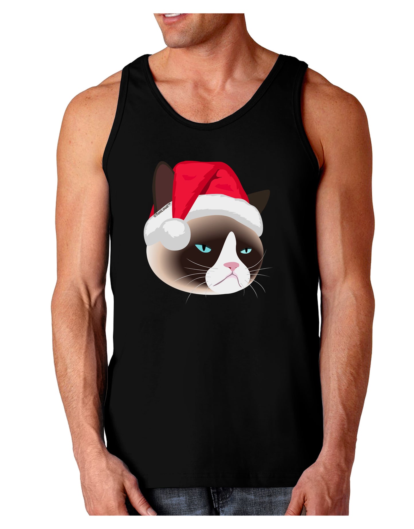 Santa Hat Disgruntled Siamese Cat Dark Loose Tank Top by-Mens Loose Tank Top-TooLoud-Black-Small-Davson Sales