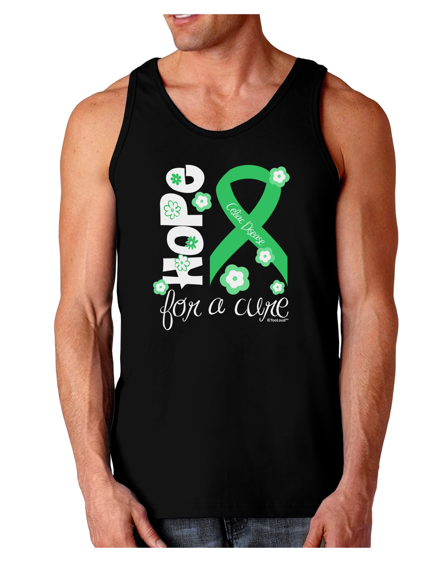 Hope for a Cure - Light Green Ribbon Celiac Disease - Flowers Dark Loose Tank Top-Mens Loose Tank Top-TooLoud-Black-Small-Davson Sales