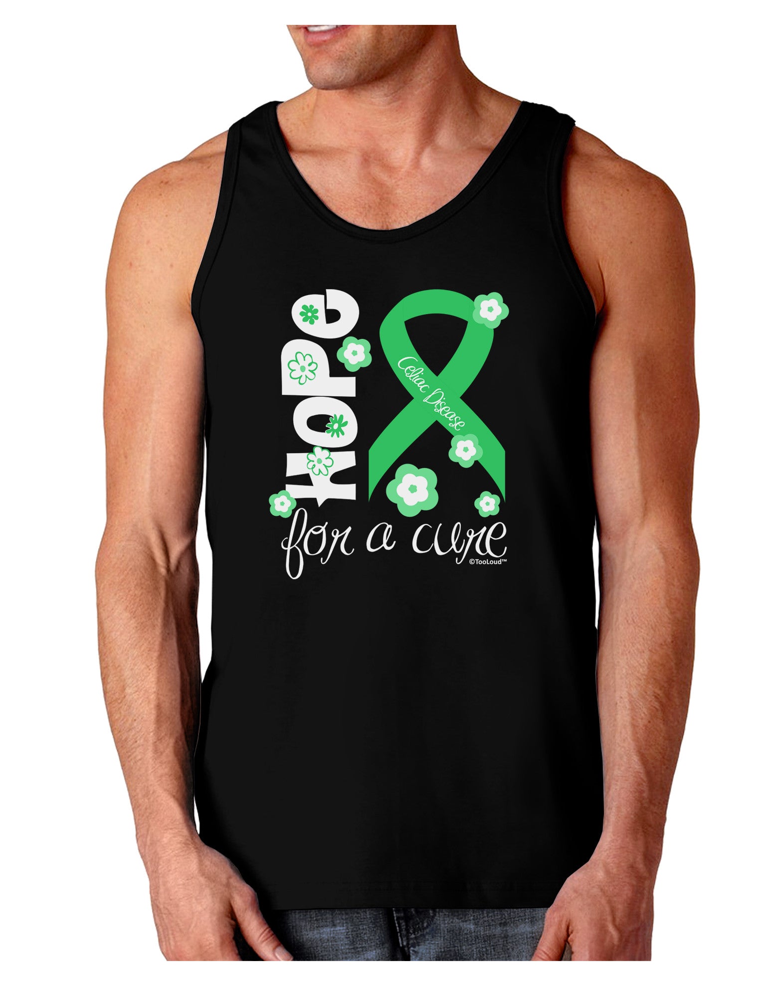 Hope for a Cure - Light Green Ribbon Celiac Disease - Flowers Dark Loose Tank Top-Mens Loose Tank Top-TooLoud-Black-Small-Davson Sales