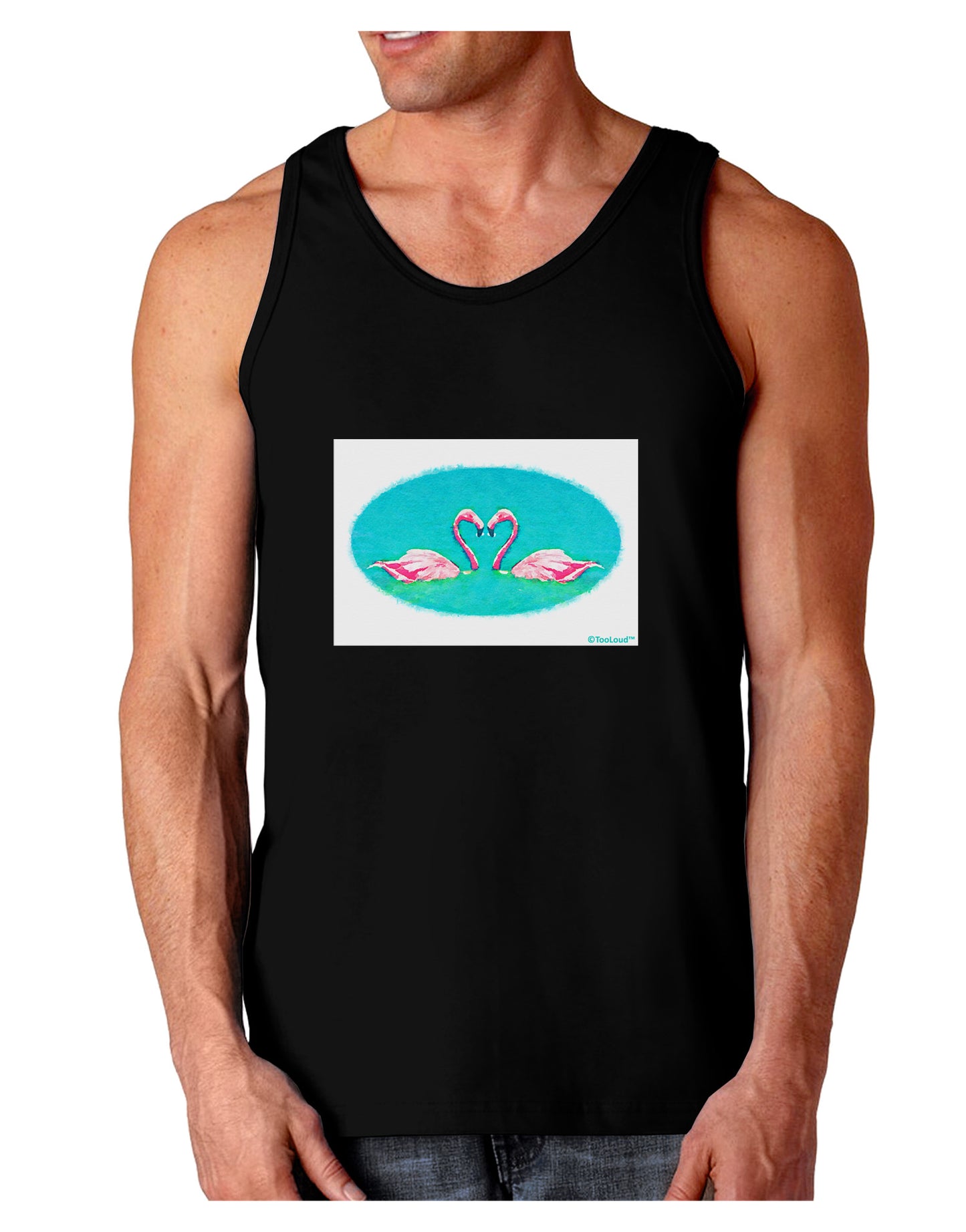 Love Birds - Flamingos Watercolor Dark Loose Tank Top-Mens Loose Tank Top-TooLoud-Black-Small-Davson Sales