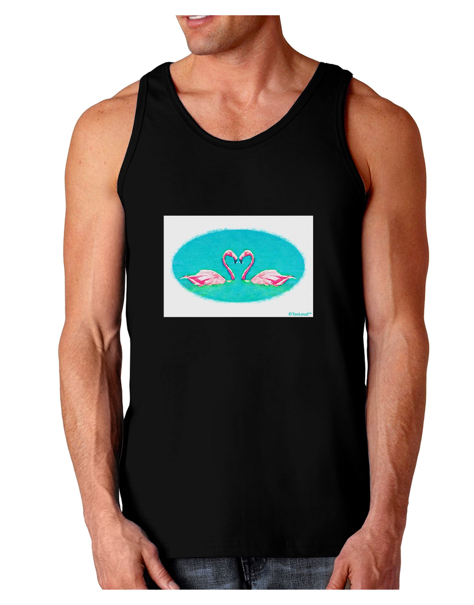 Love Birds - Flamingos Watercolor Dark Loose Tank Top-Mens Loose Tank Top-TooLoud-Black-Small-Davson Sales