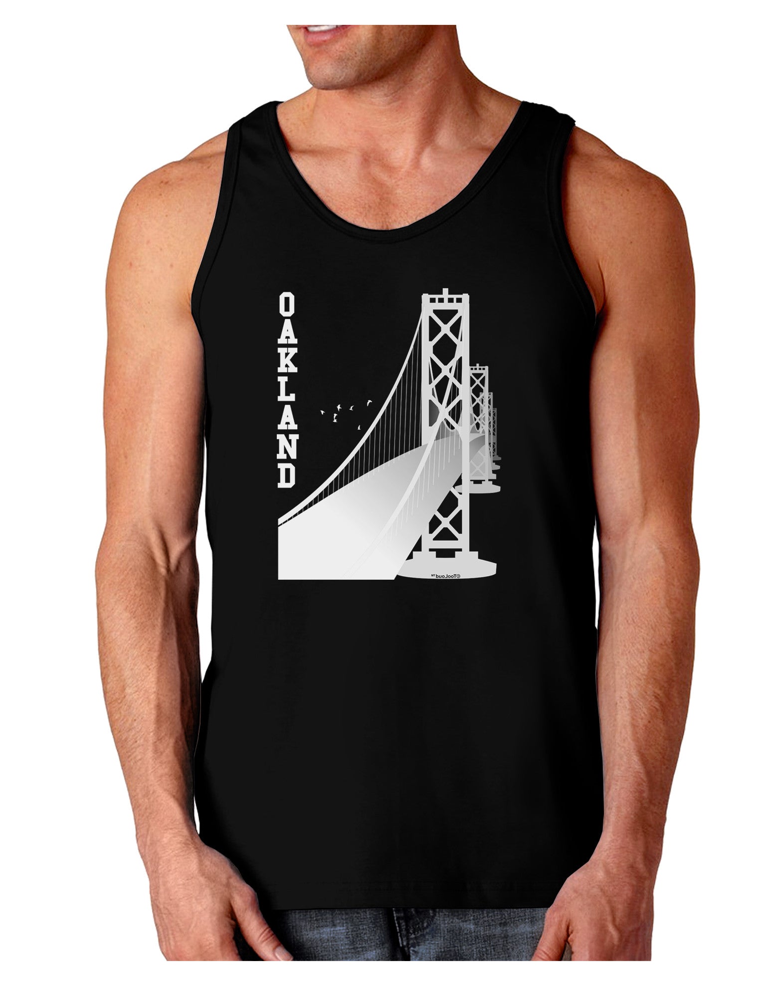 Oakland Text Bay Bridge Dark Loose Tank Top-Mens Loose Tank Top-TooLoud-Black-Small-Davson Sales