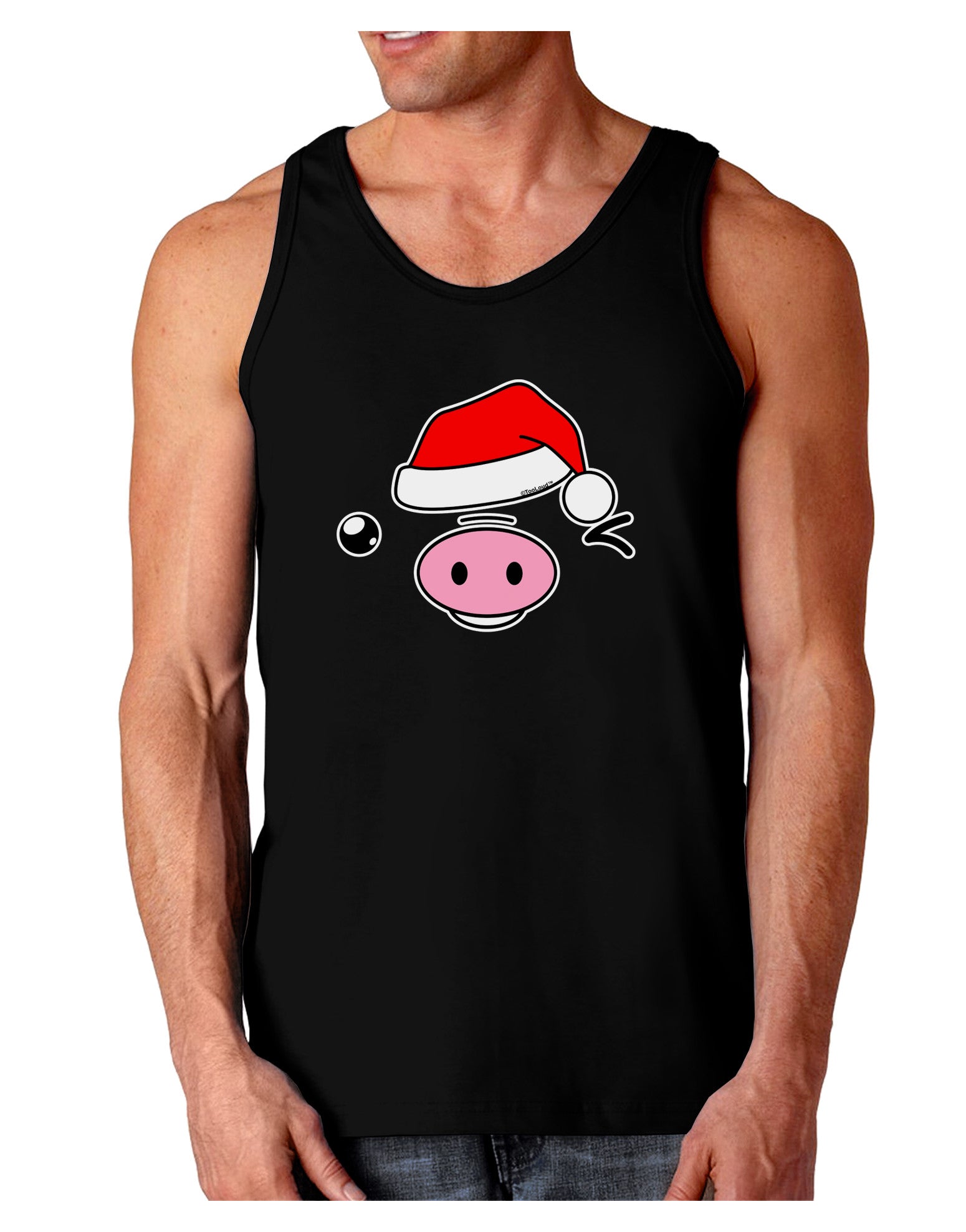 Kyu-T Face Oinkz Santa Hat Boy Pig Dark Loose Tank Top-Mens Loose Tank Top-TooLoud-Black-Small-Davson Sales