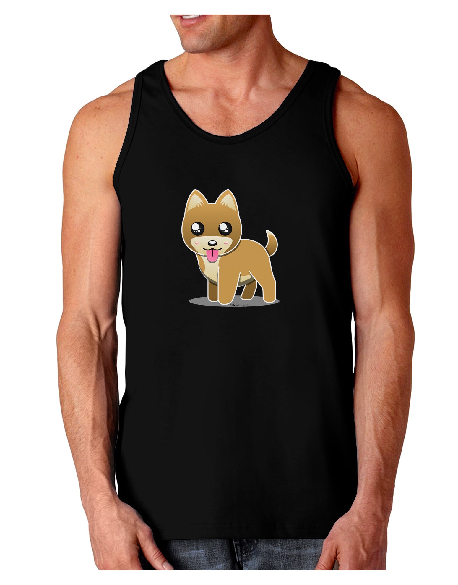 Kawaii Standing Puppy Dark Loose Tank Top-Mens Loose Tank Top-TooLoud-Black-Small-Davson Sales