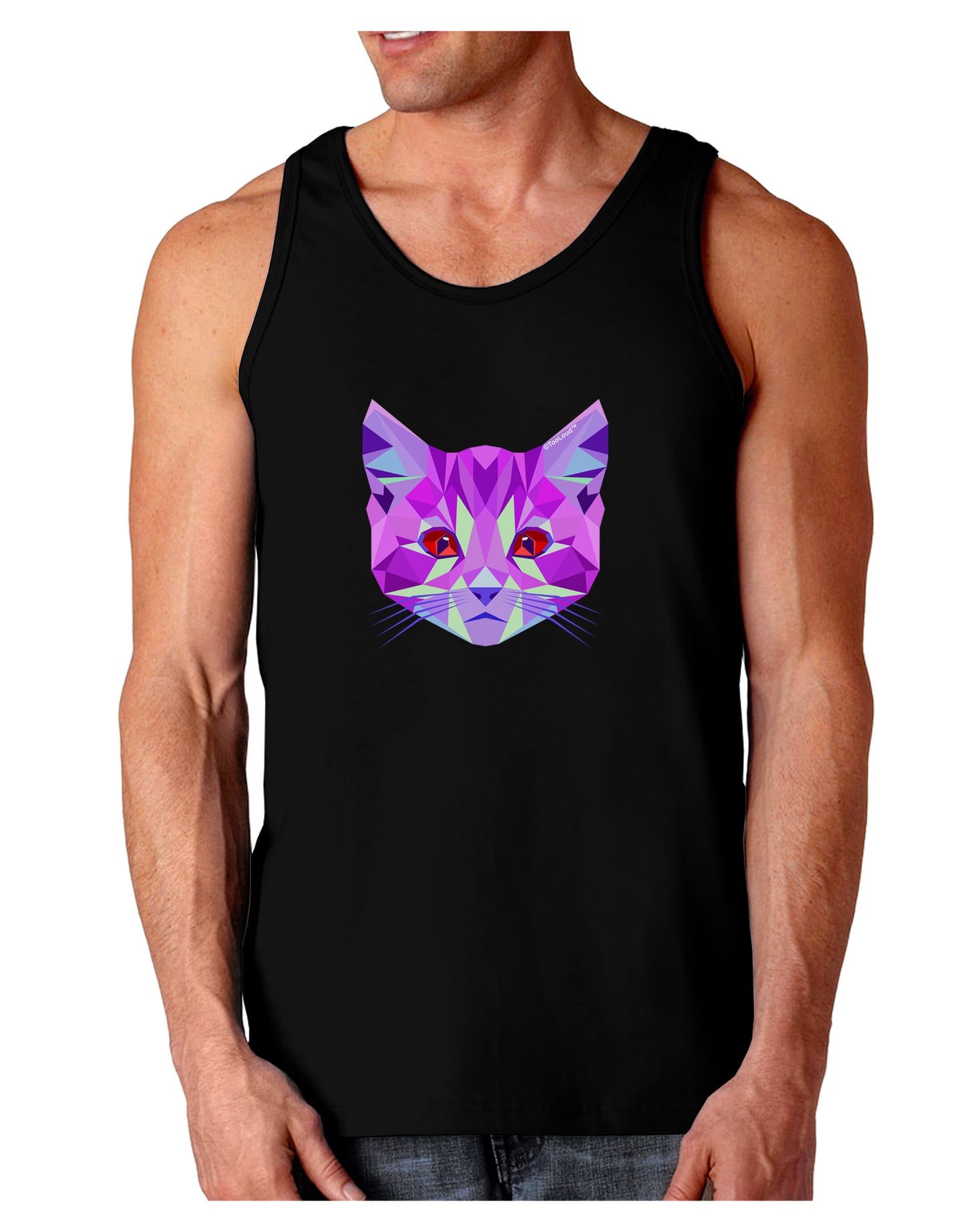 Geometric Kitty Purple Dark Loose Tank Top-Mens Loose Tank Top-TooLoud-Black-Small-Davson Sales