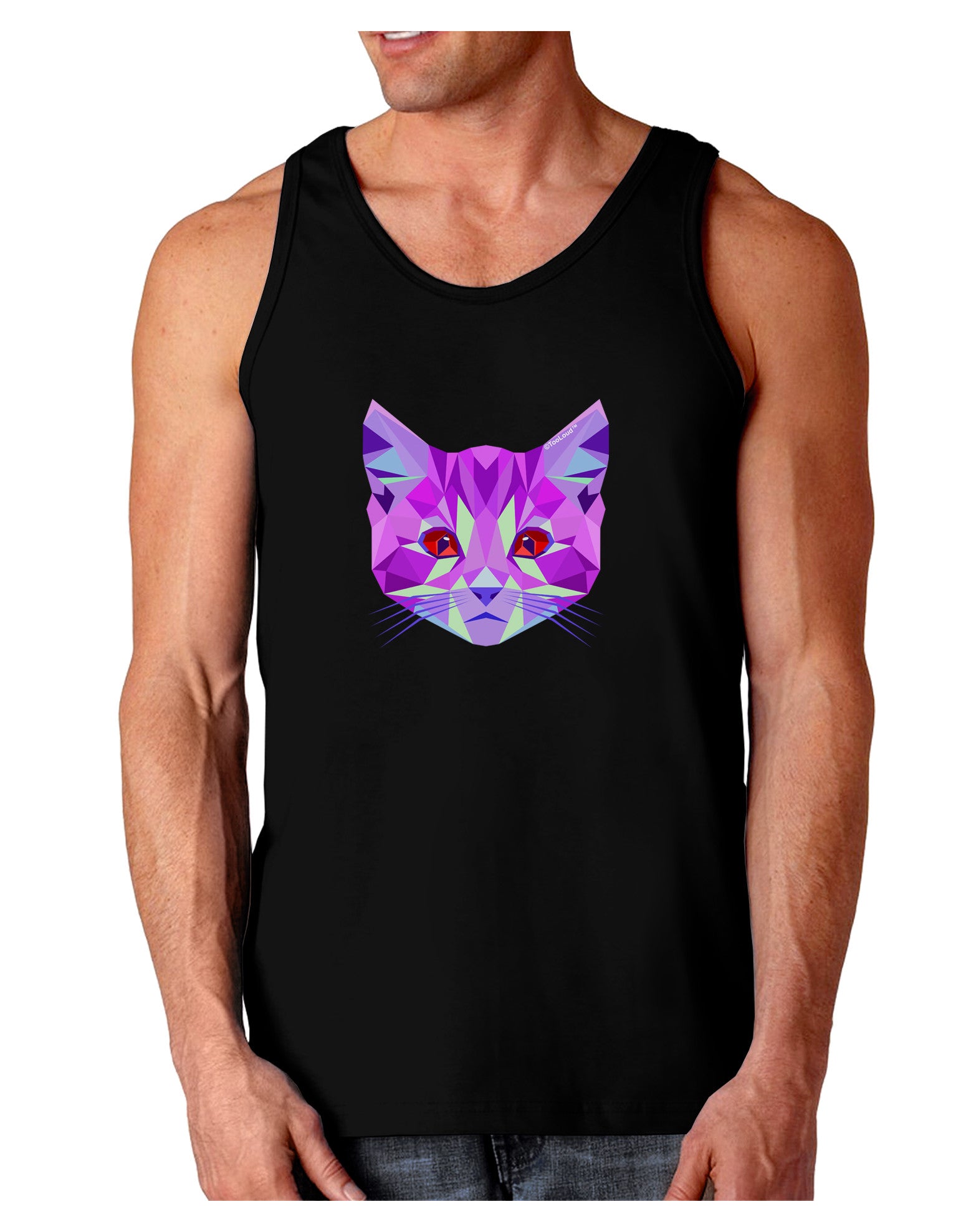 Geometric Kitty Purple Dark Loose Tank Top-Mens Loose Tank Top-TooLoud-Black-Small-Davson Sales