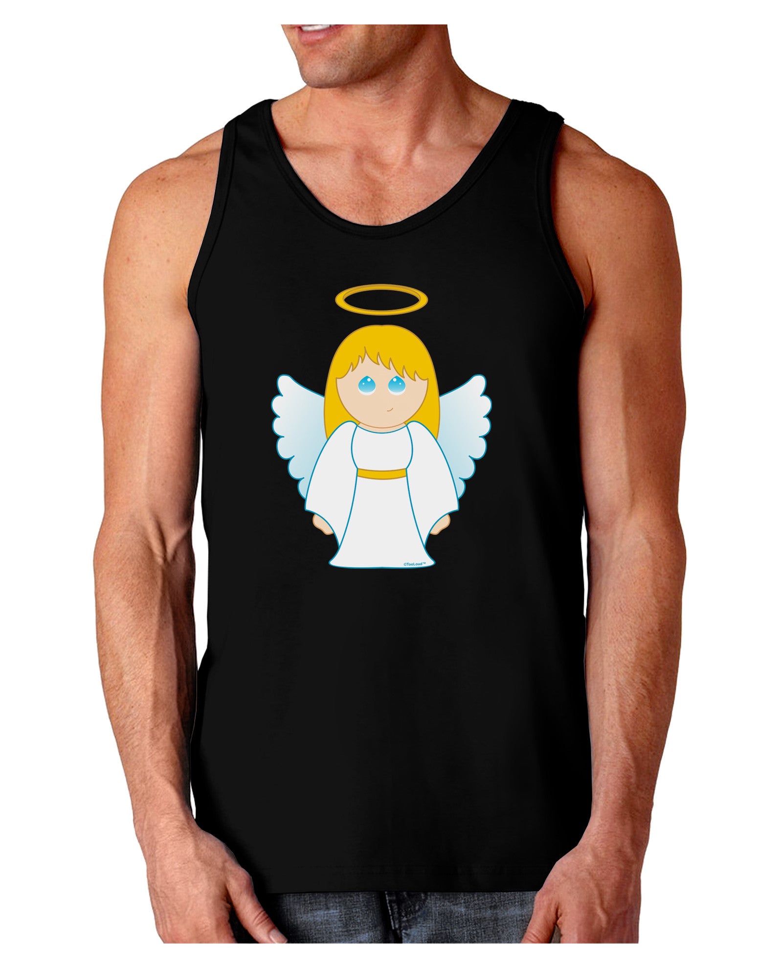 Cute Christmas Angel Girl Dark Loose Tank Top-Mens Loose Tank Top-TooLoud-Black-Small-Davson Sales