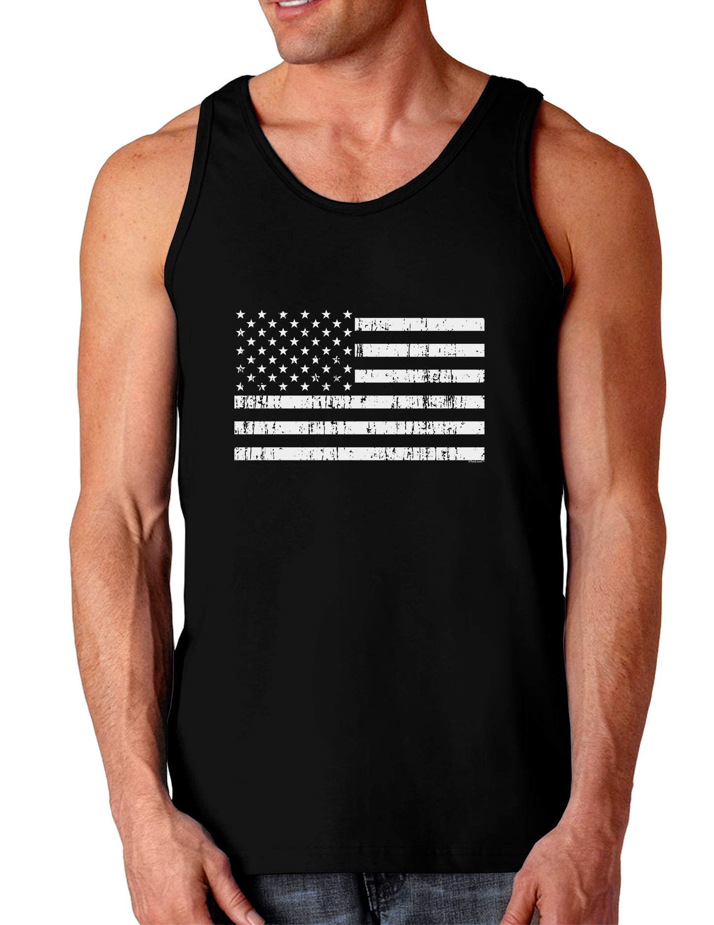 Distressed Black and White American Flag Dark Loose Tank Top-Mens Loose Tank Top-TooLoud-Black-Small-Davson Sales